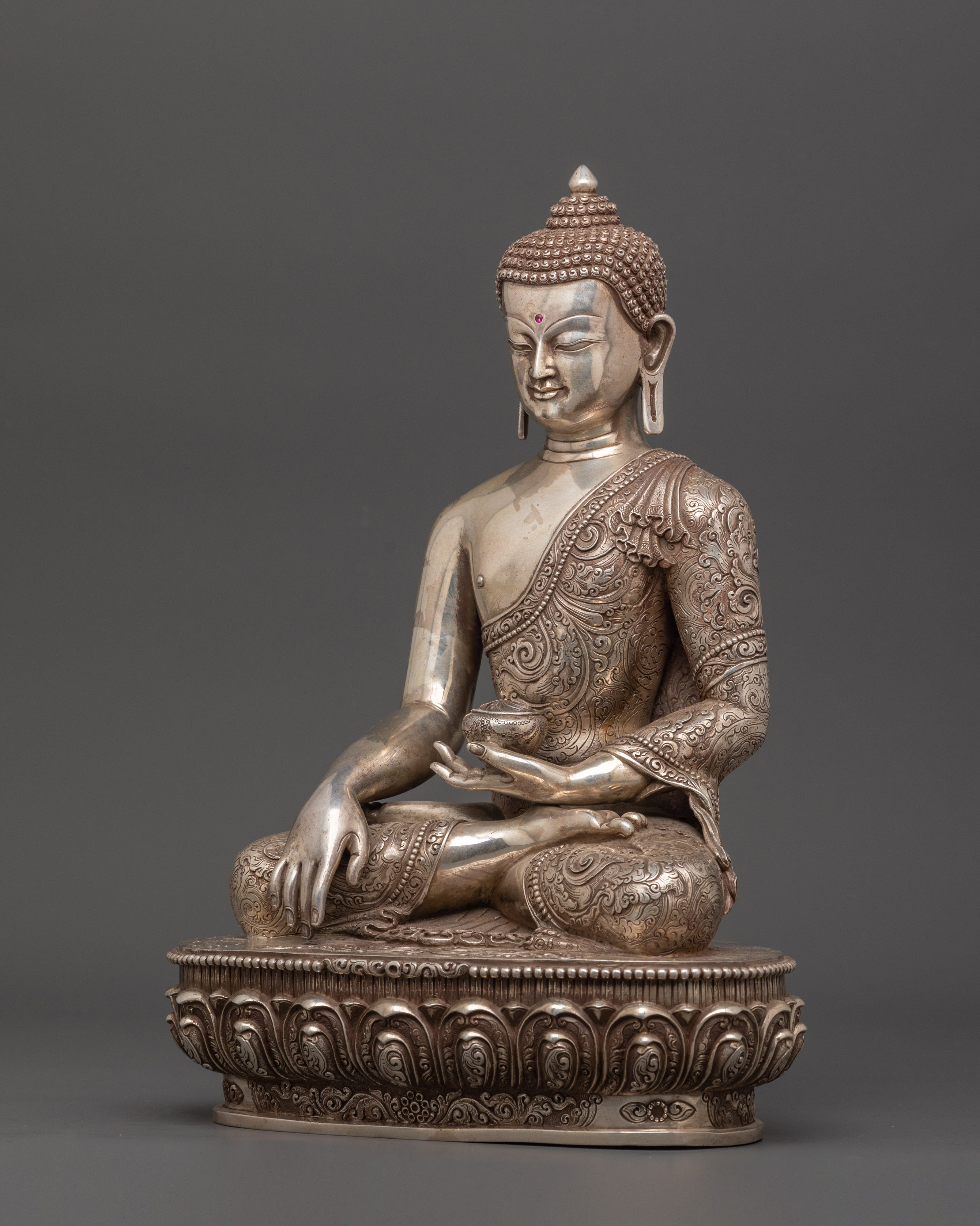 Pure Silver Shakyamuni Buddha Statue | Handcrafted Spiritual Decor