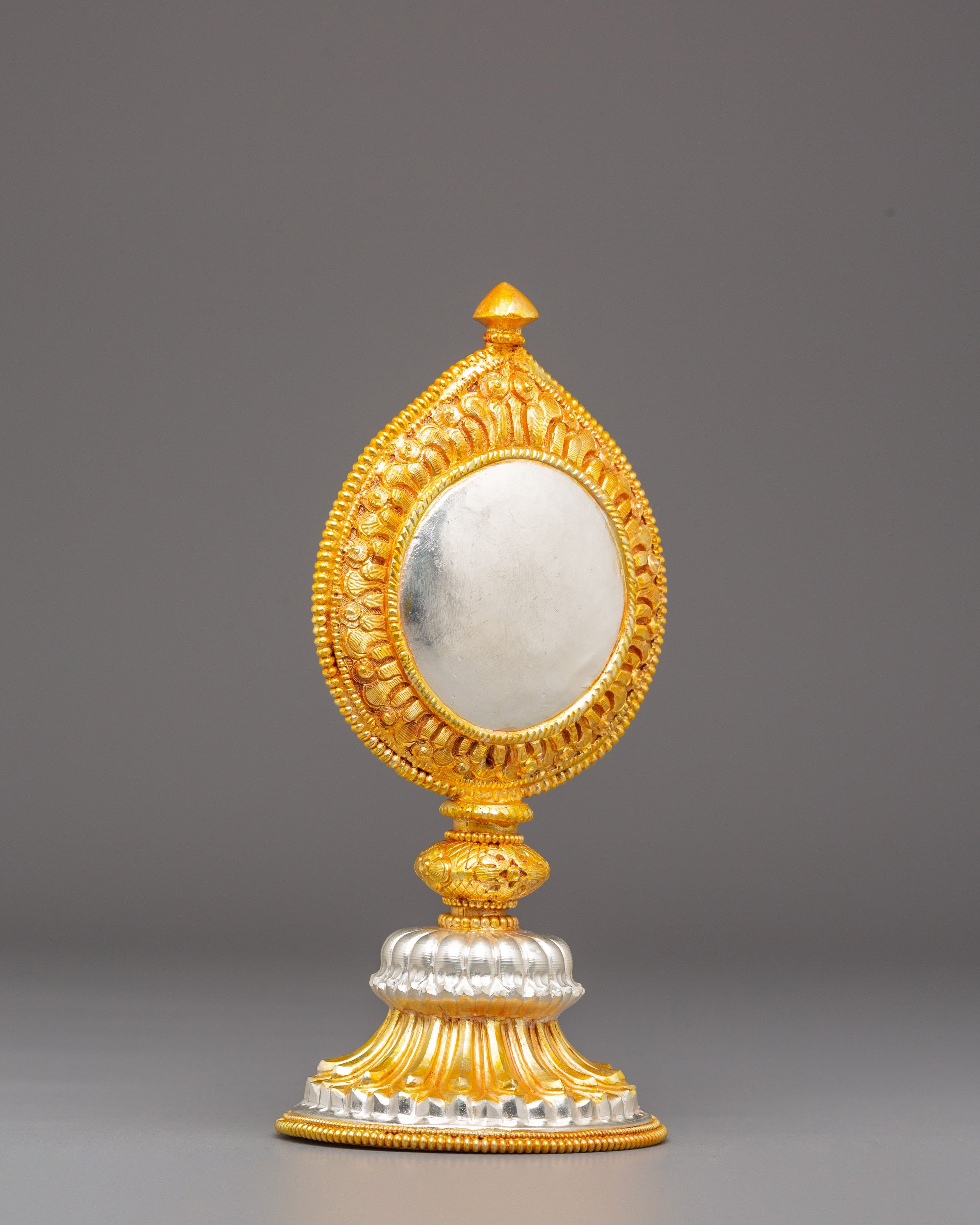 Sacred Ritual Meditation Mirror | Tibetan Gold Plated Mirror