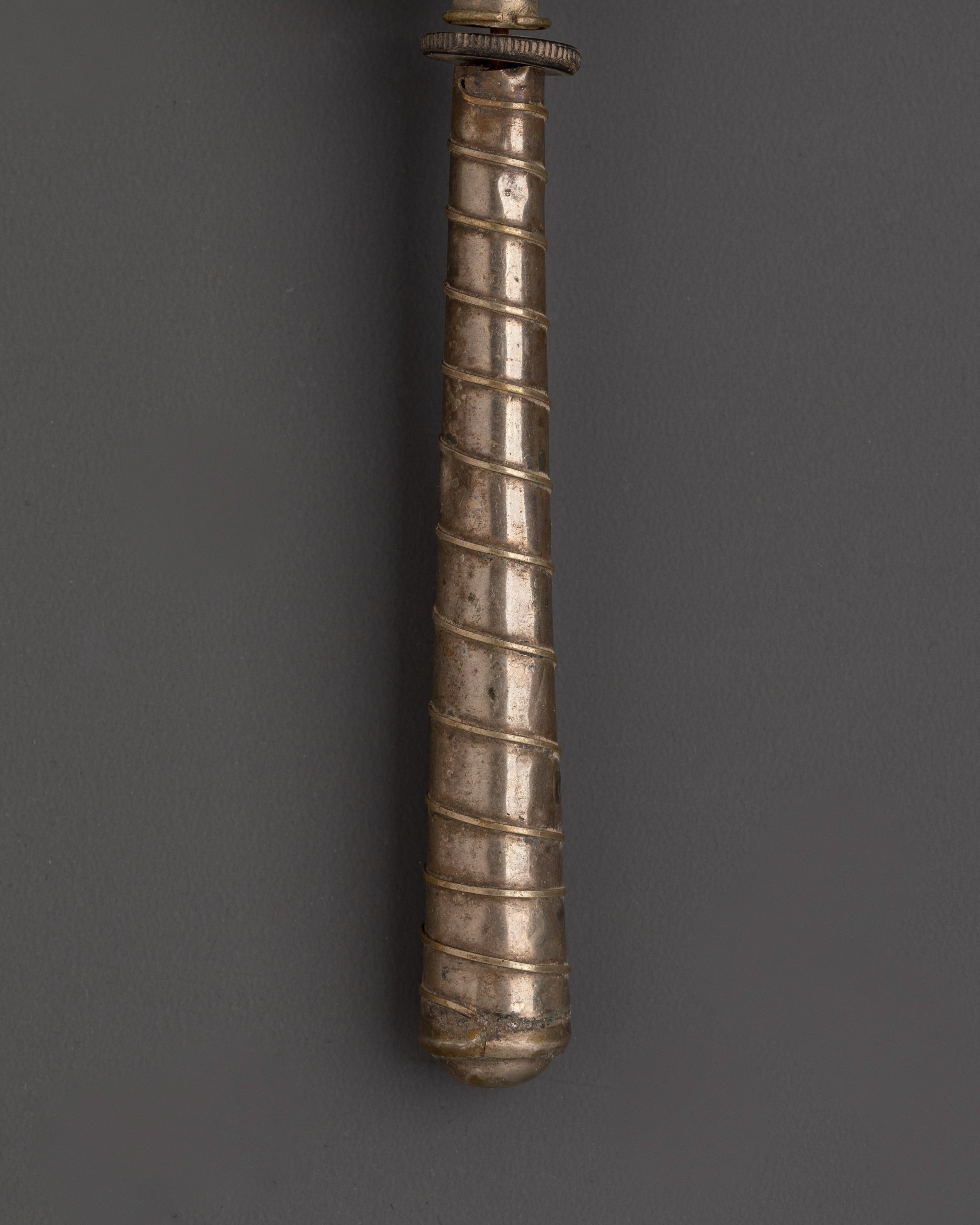 Handcrafted Buddhist Sacred Prayer Wheel | White Metal with Coral Inlays