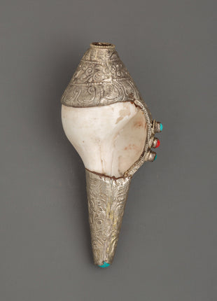 Conch Symbol of Sound and Spirituality | Silver Plated with Turquoise & Coral Inlays