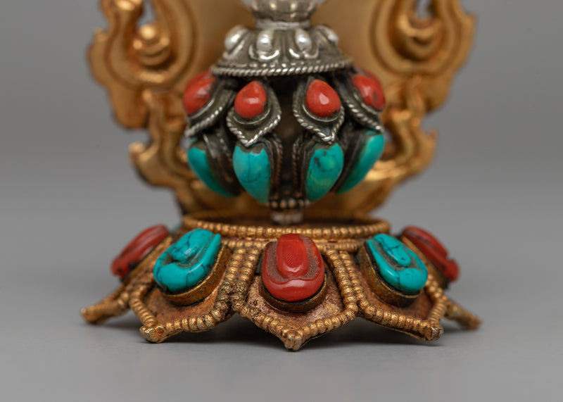 Vibrant Multicolored Vajra | Handcrafted Silver Vajra with Sacred Stones