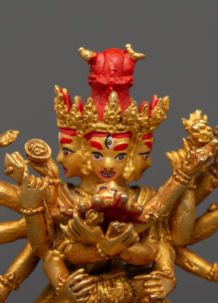 Chakrasambhara Statue in Gold-Plated Copper | Tantric Deity Sculpture for Zen Artwork