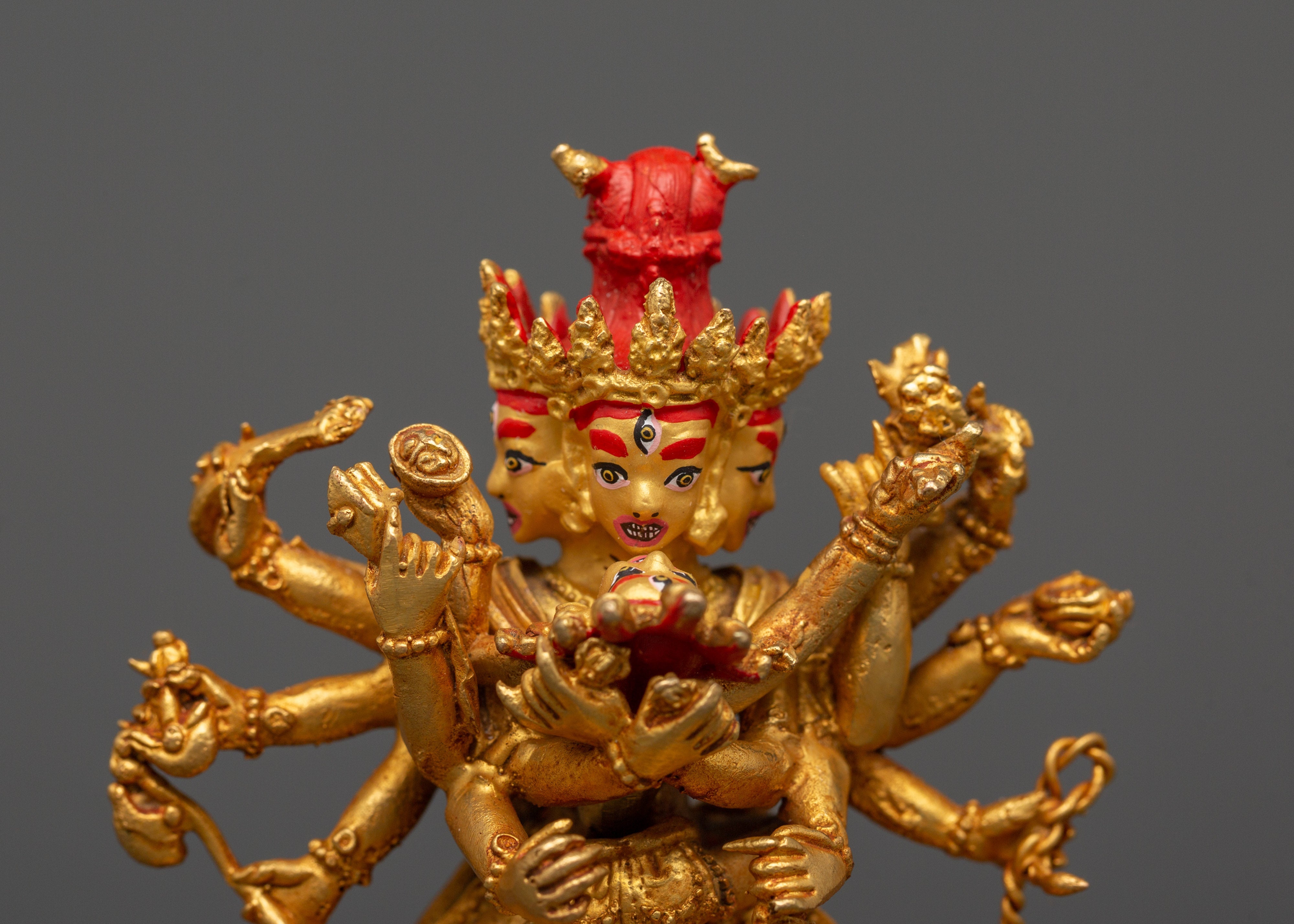 Chakrasambhara Statue in Gold-Plated Copper | Tantric Deity Sculpture for Zen Artwork