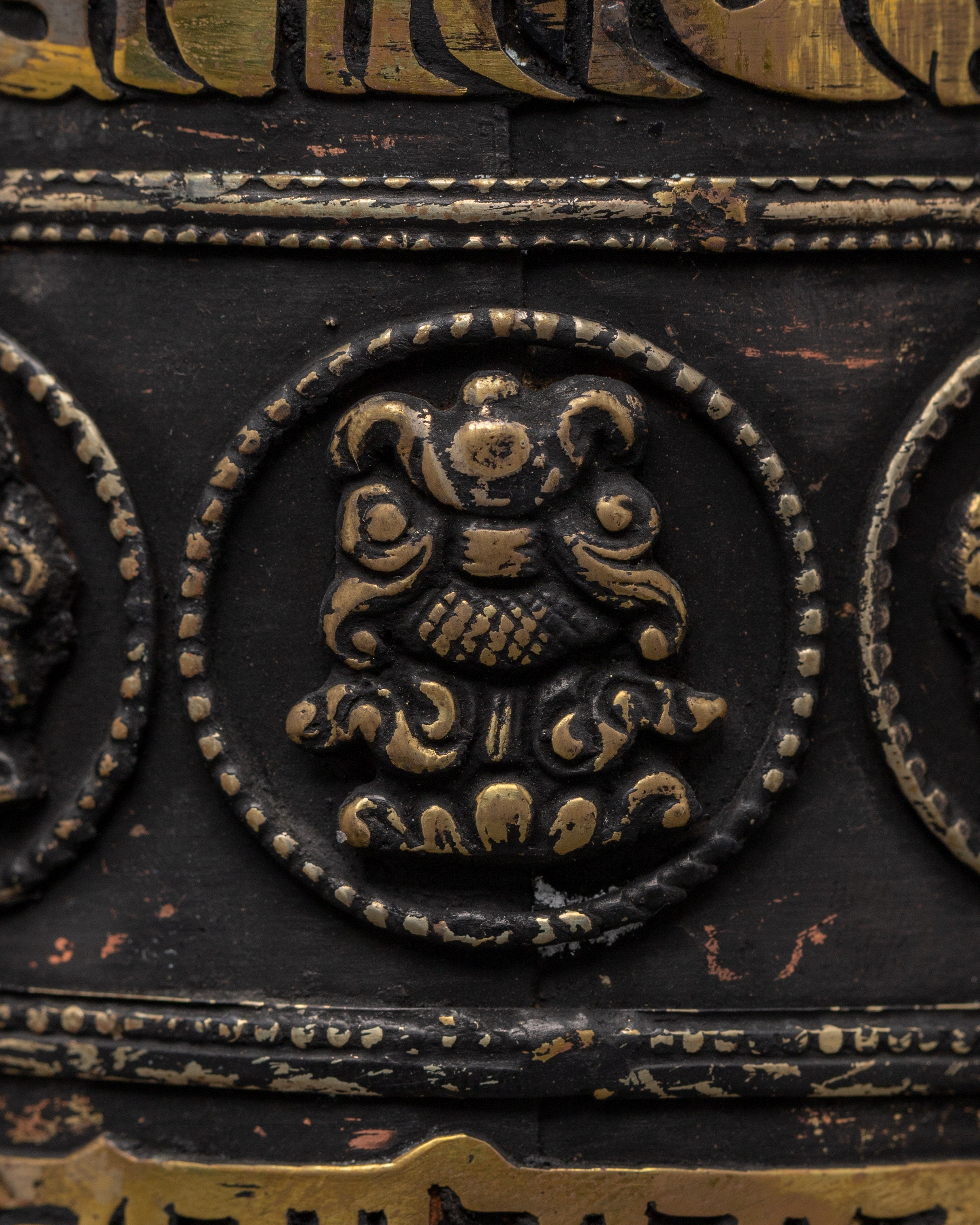 Five Tibetan Prayer Wheels on a Wooden Frame | Mantra Spinners