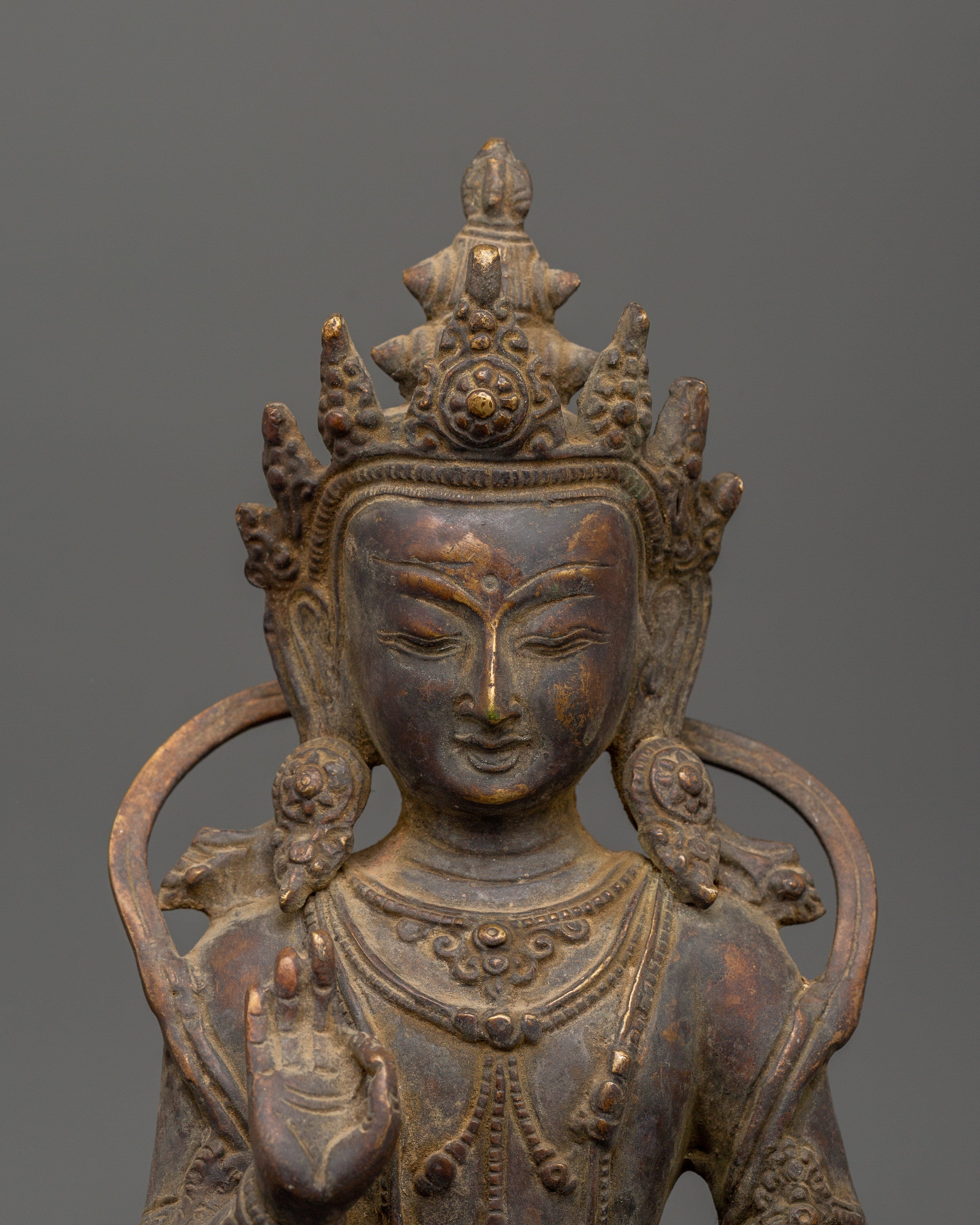 Brass Amoghasiddhi Buddha Statue | Tibetan Altar Decor
