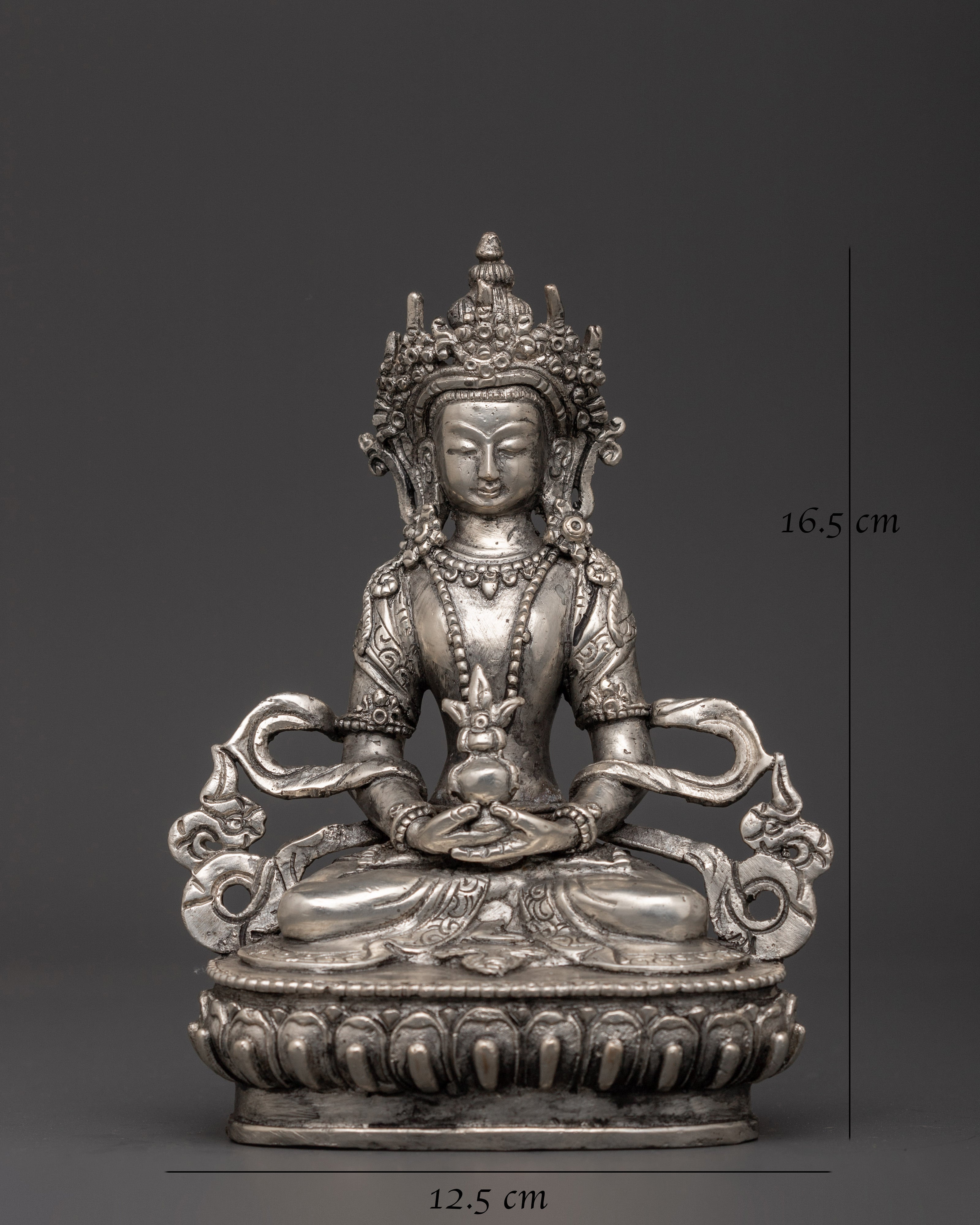 Amitayus Copper Body Silver Plated Statue | Buddhist Meditation Decor