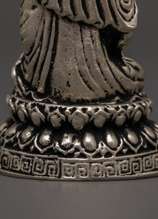 Amitabha Buddha Sacred Statue | White Metal Buddhist Sculpture for Meditation Altar