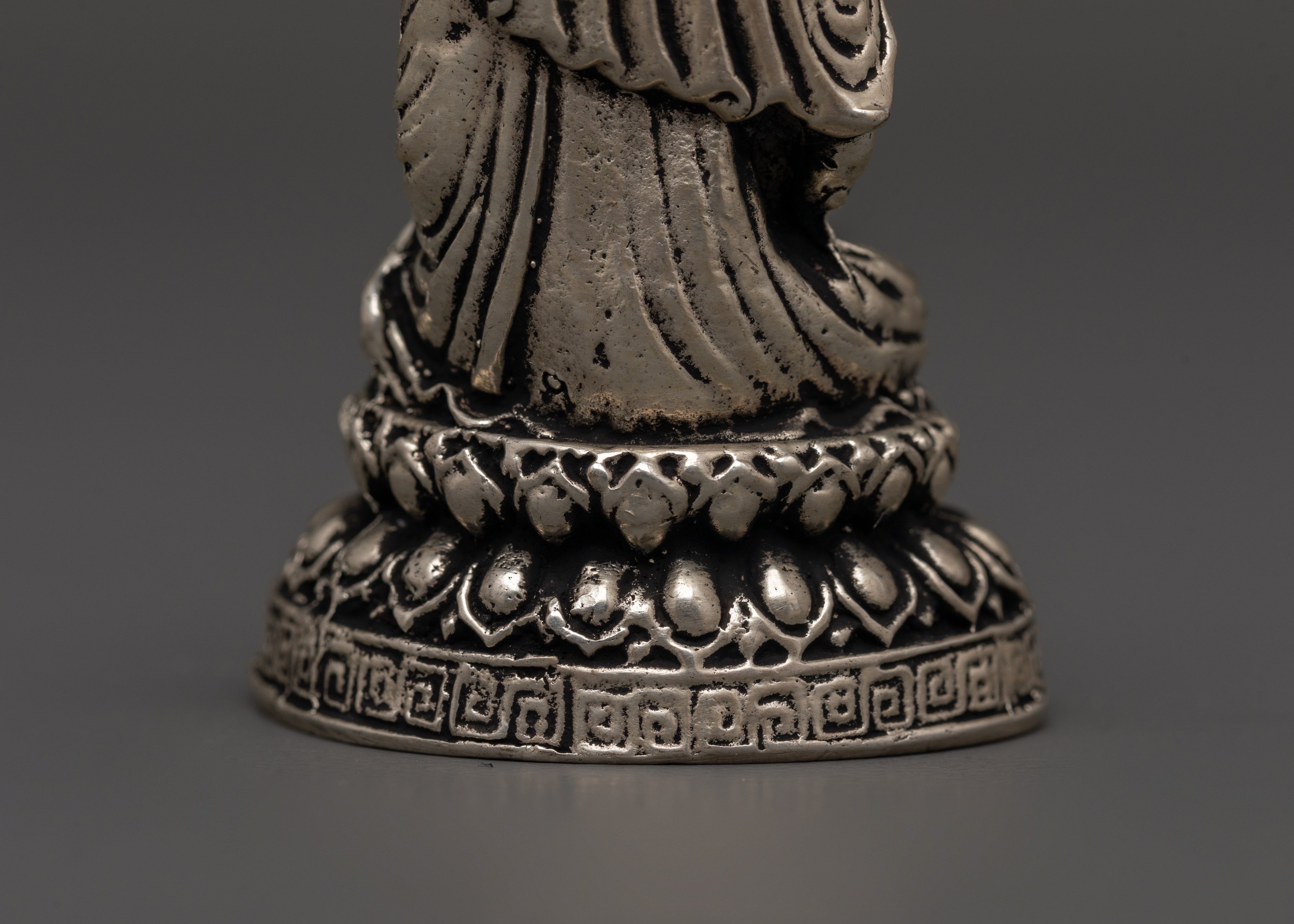 Amitabha Buddha Sacred Statue | White Metal Buddhist Sculpture for Meditation Altar
