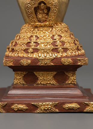 Oxidized Gold-Plated Stupa | Enlightenment and Devotion Symbol