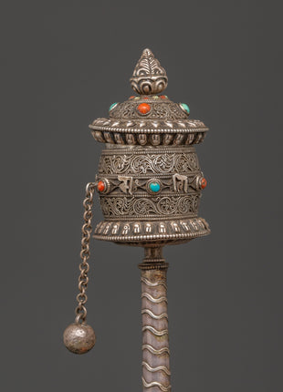 Tibetan Prayer Wheel 92.5% Silver | Handcrafted Spinning Mani Wheel