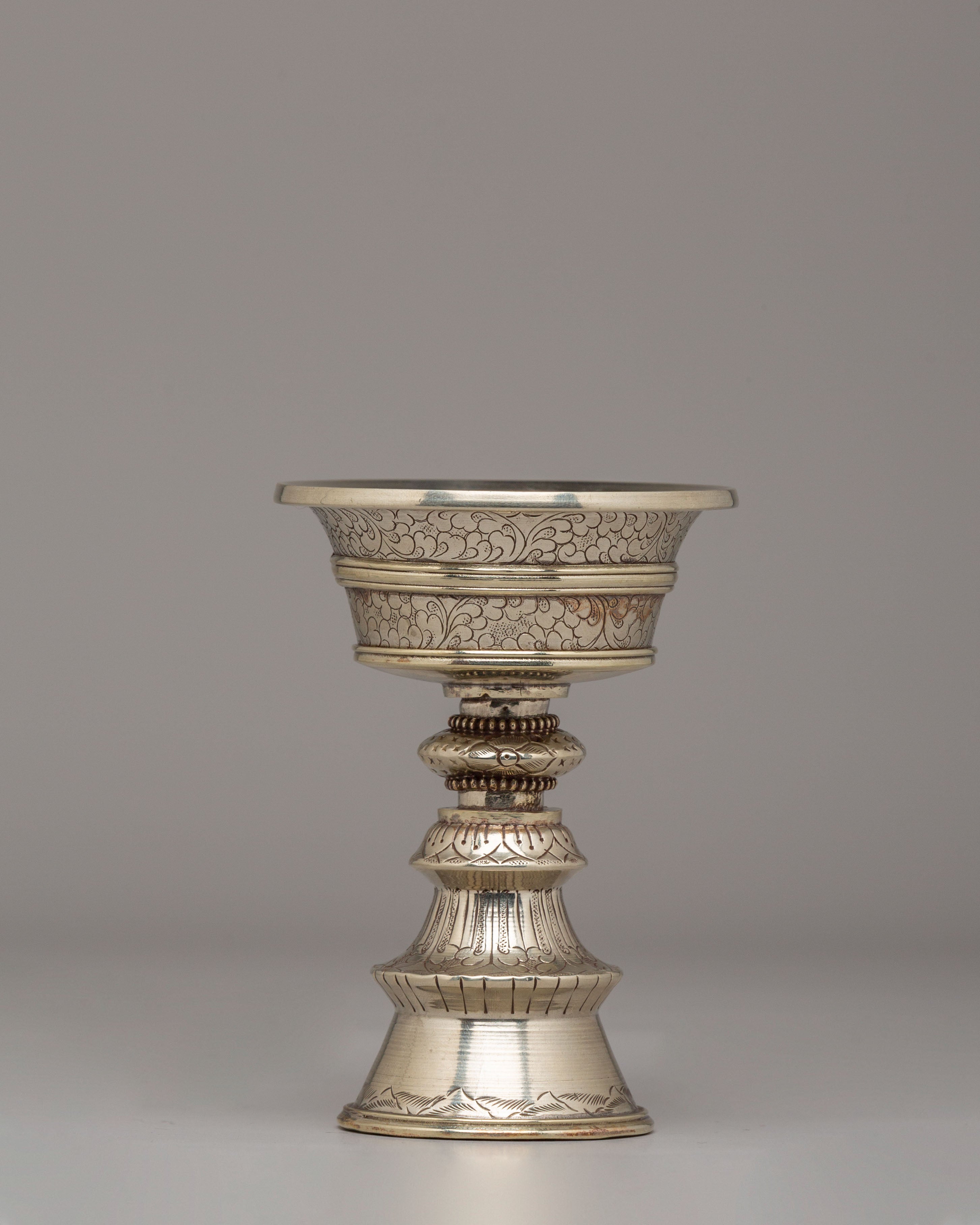Spiritual Meditation Butter Lamp Set | White Metal Lamps for Rituals