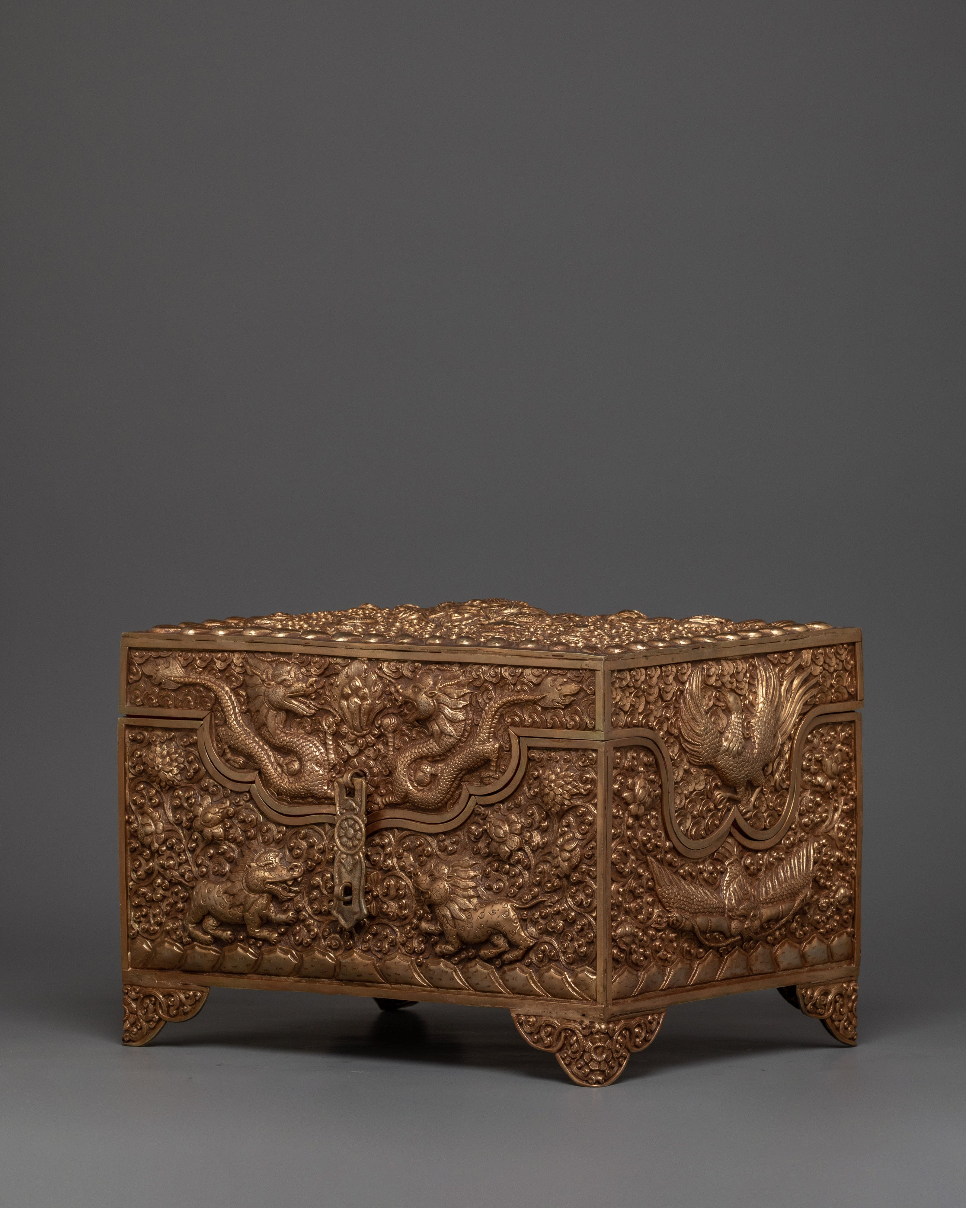 Copper Treasure Box with Gold Plating | Snow Lion Guardians