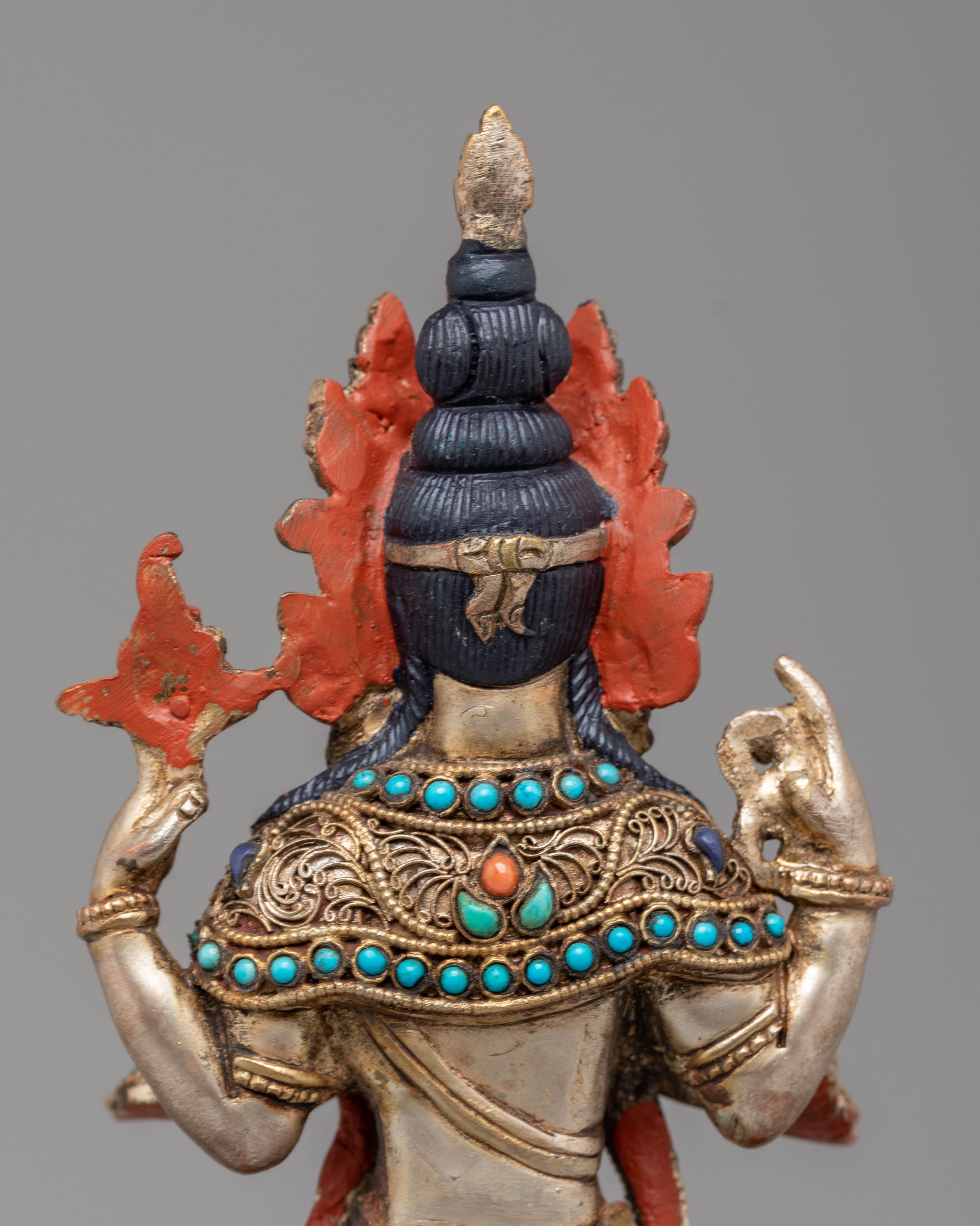 Divine Bodhisattva Standing Chenrezig Statue | Copper & Silver Plated Art