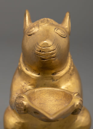 Brass Mouse Oil Lamp Sculpture | Ganesha’s Vahana Decorative Lamp for Ritual or Decor
