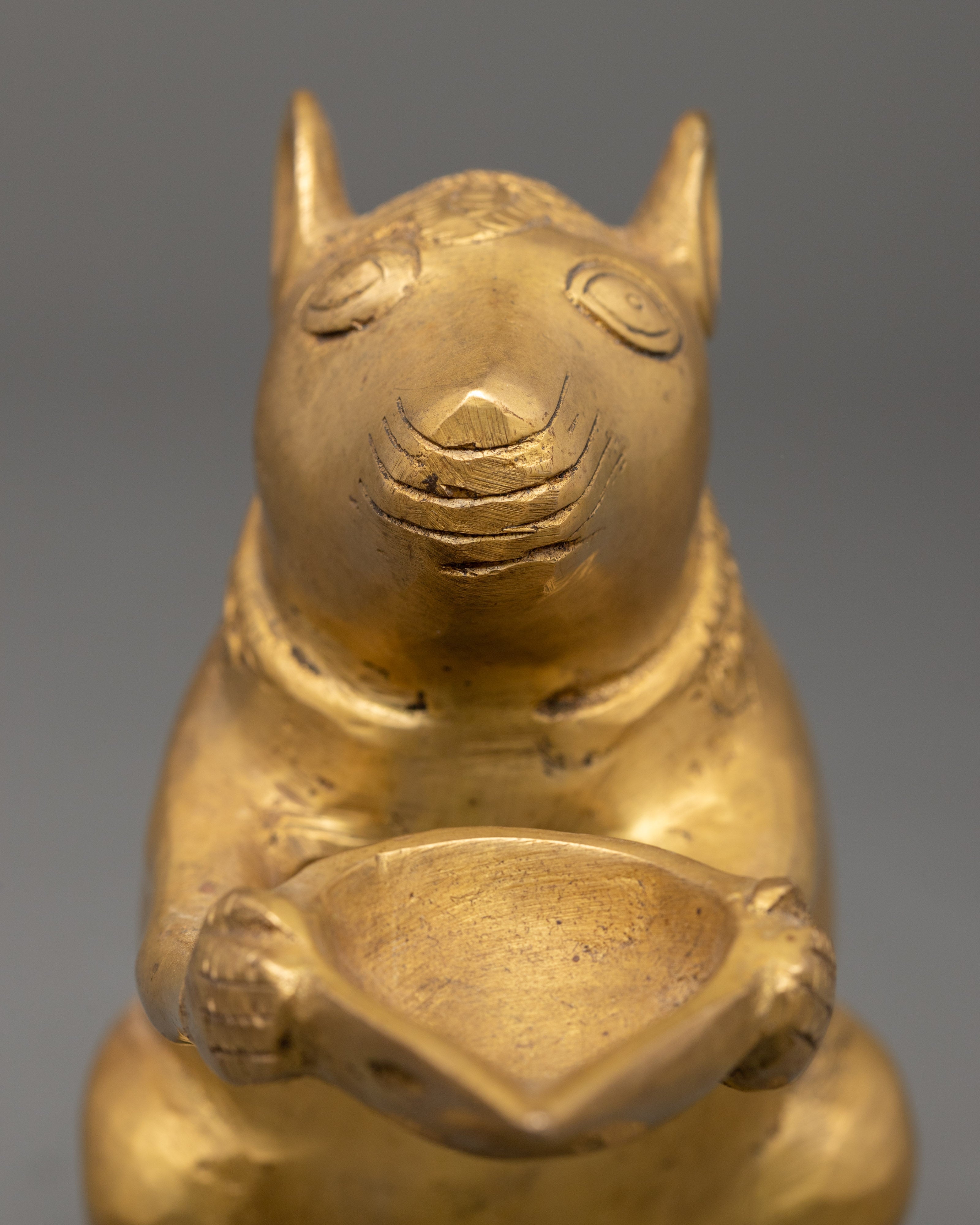 Brass Mouse Oil Lamp Sculpture | Ganesha’s Vahana Decorative Lamp for Ritual or Decor