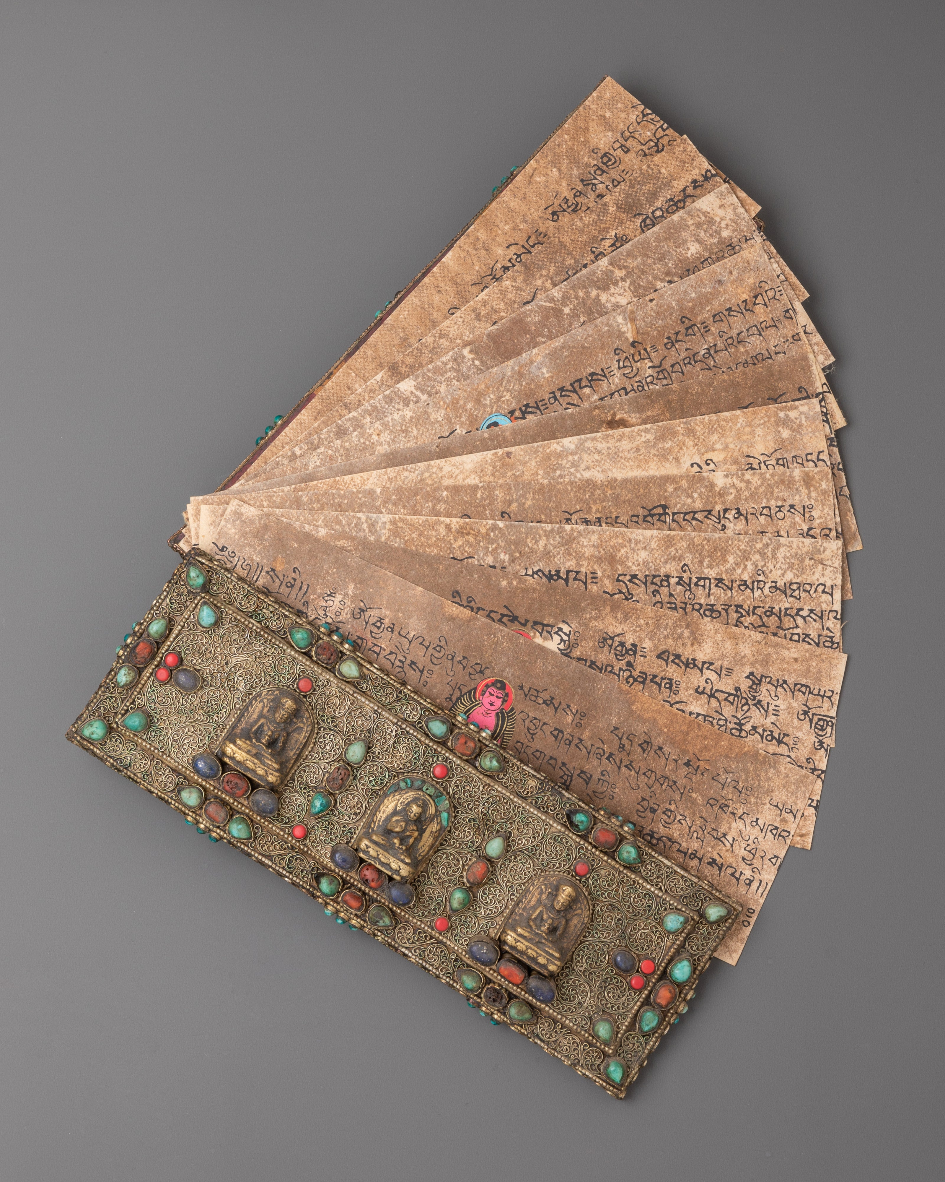 Sacred Traditional Tibetan Buddhist Prayer Book | Copper Silver Prayer Text