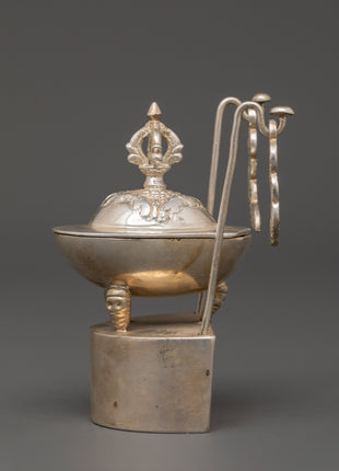 Silver Plated Brass Kapala Skull Cup | Sacred Tantric Tool for Buddhist Rituals