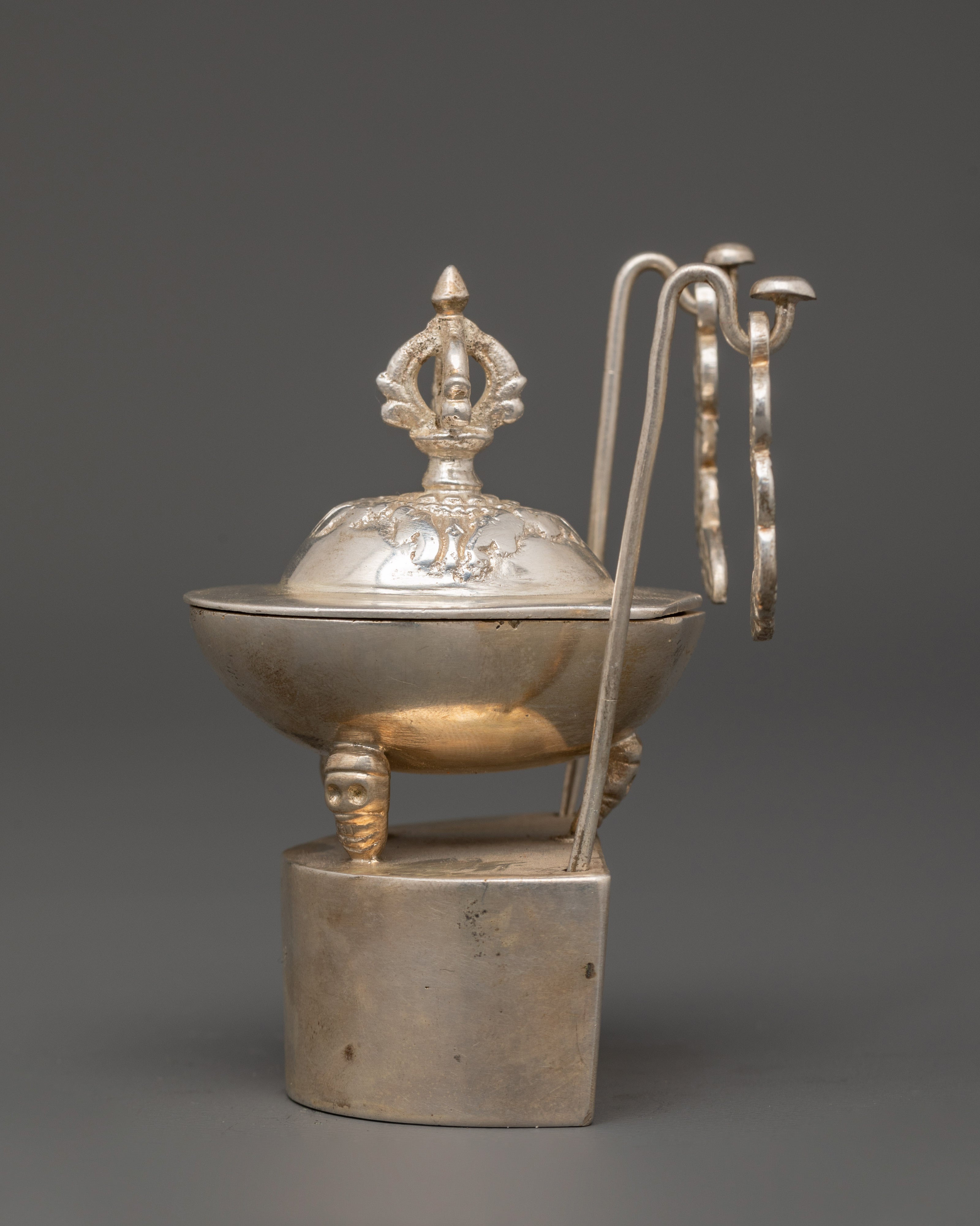 Silver Plated Brass Kapala Skull Cup | Sacred Tantric Tool for Buddhist Rituals