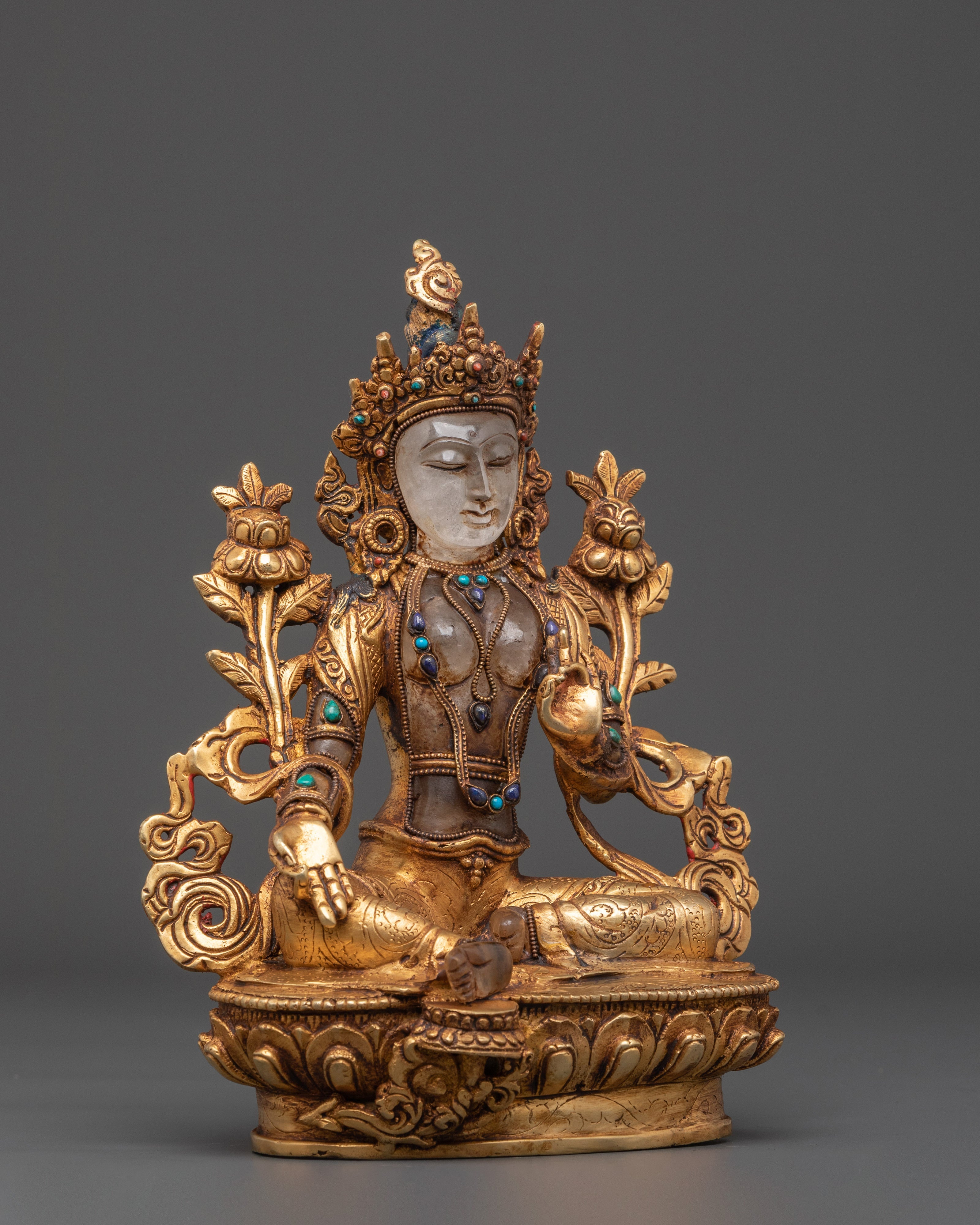 Crystal Green Tara Statue | Buddhist Goddess of Compassion