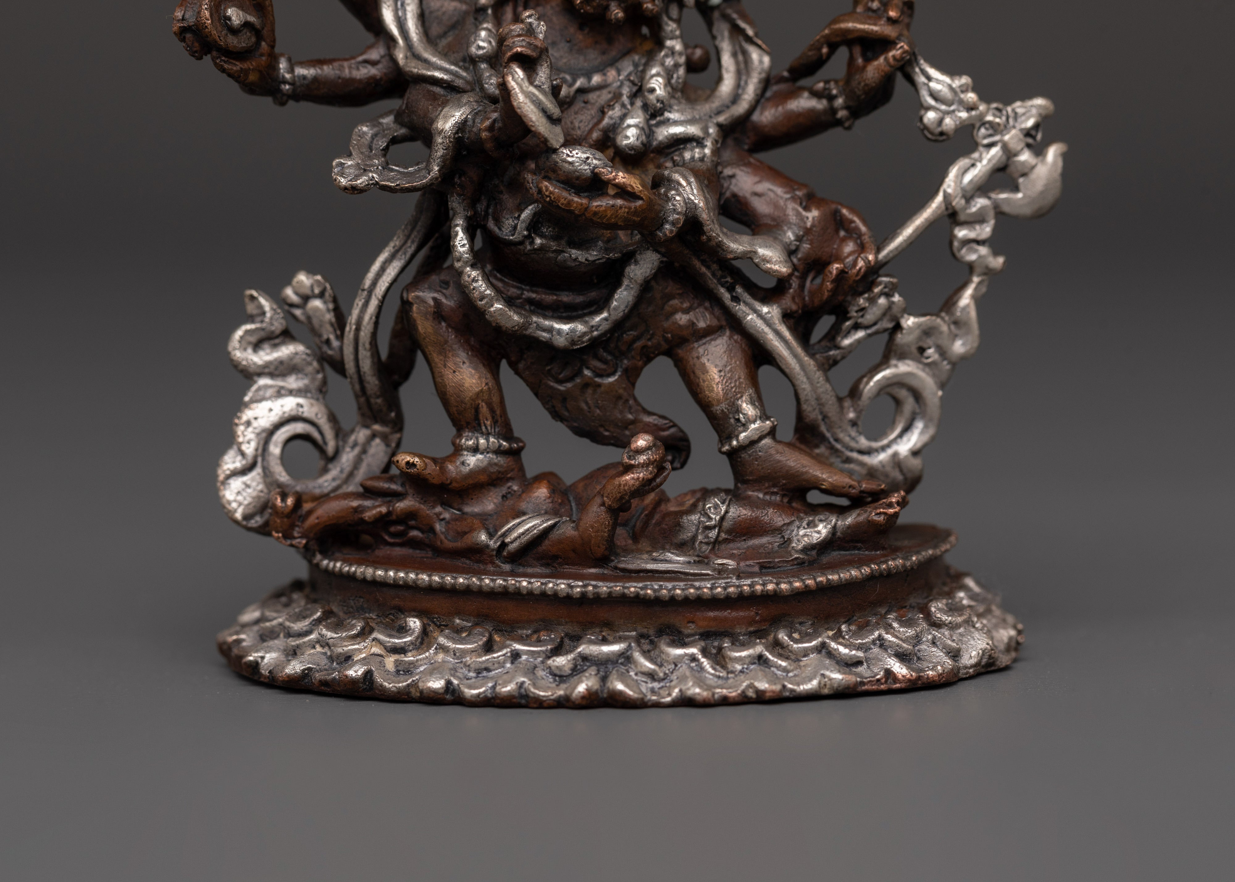 Oxidized Copper Six-Armed Mahakala Statue | Tibetan Fierce Protector