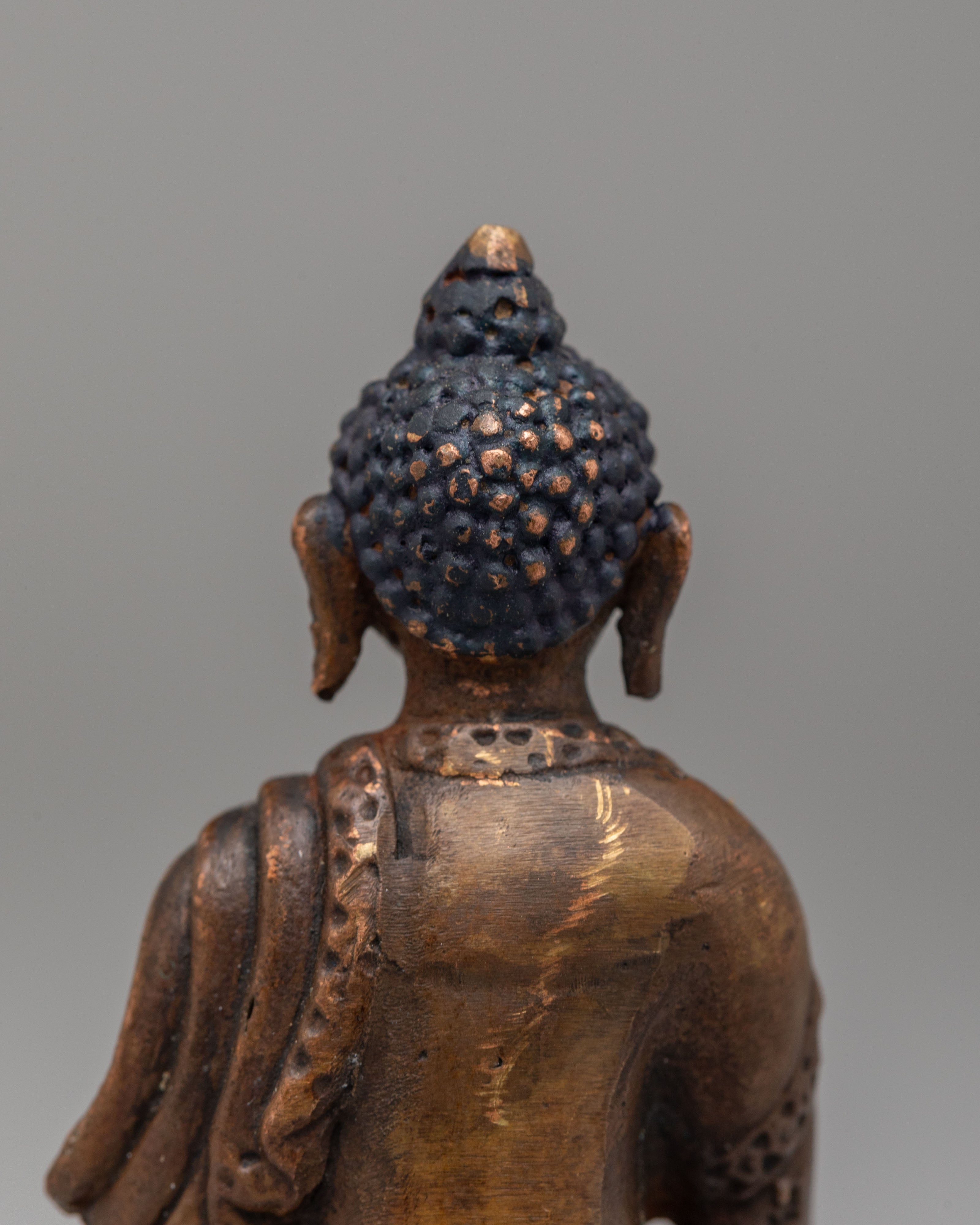 Scared Shakyamuni Buddha Altar Statue | Oxidized Copper Shakyamuni Buddha