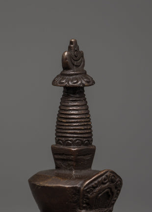 Handcrafted Oxidized Brass Tibetan Stupa | Religious Decorative Buddhist Shrine