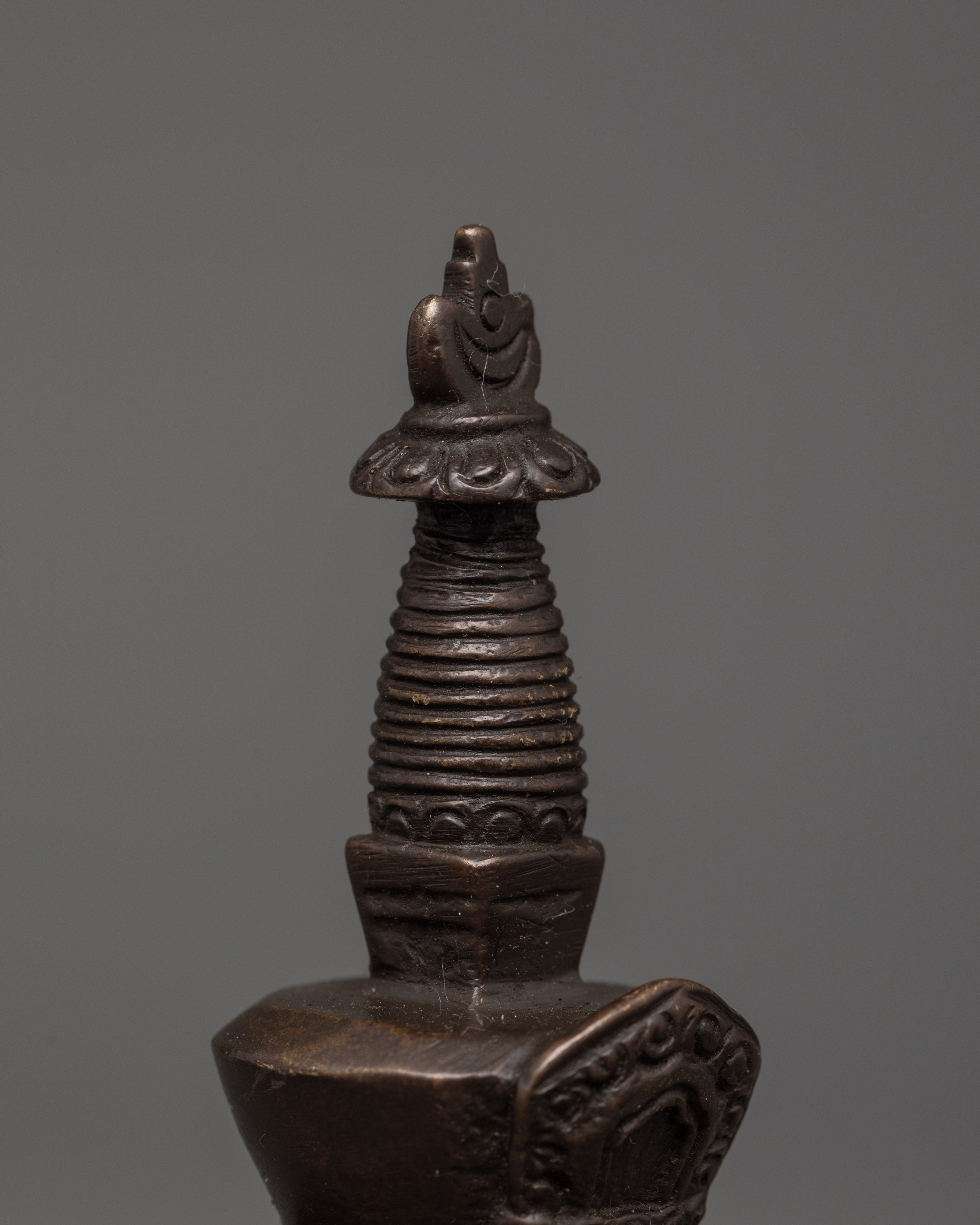 Handcrafted Oxidized Brass Tibetan Stupa | Religious Decorative Buddhist Shrine