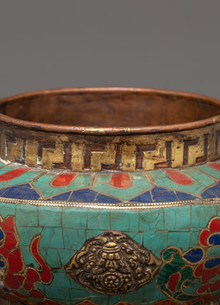 Hand-Made Buddhist Rice Pot Offering | Tibetan Ritual Copper Decor Art