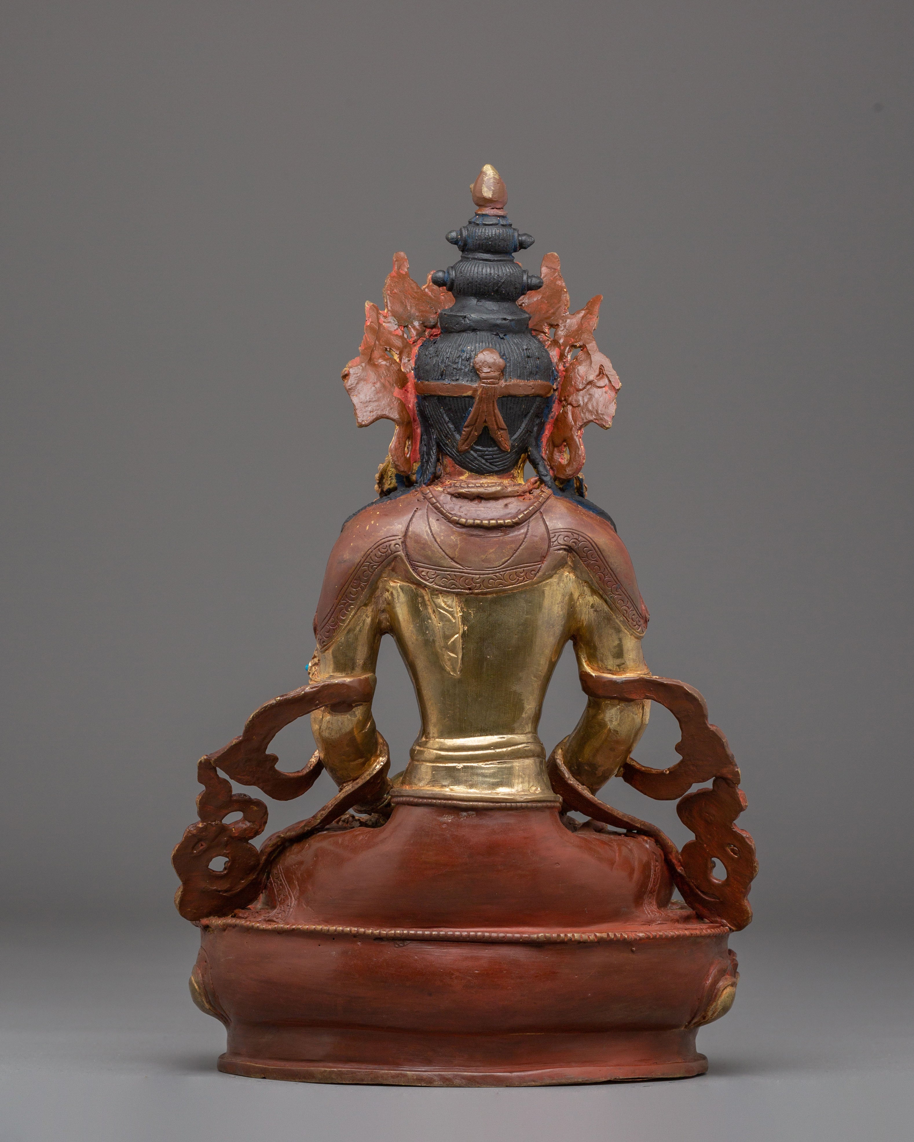 Sacred Long Life Amitayus Buddha Statue | Golden Copper Buddha Sculpture