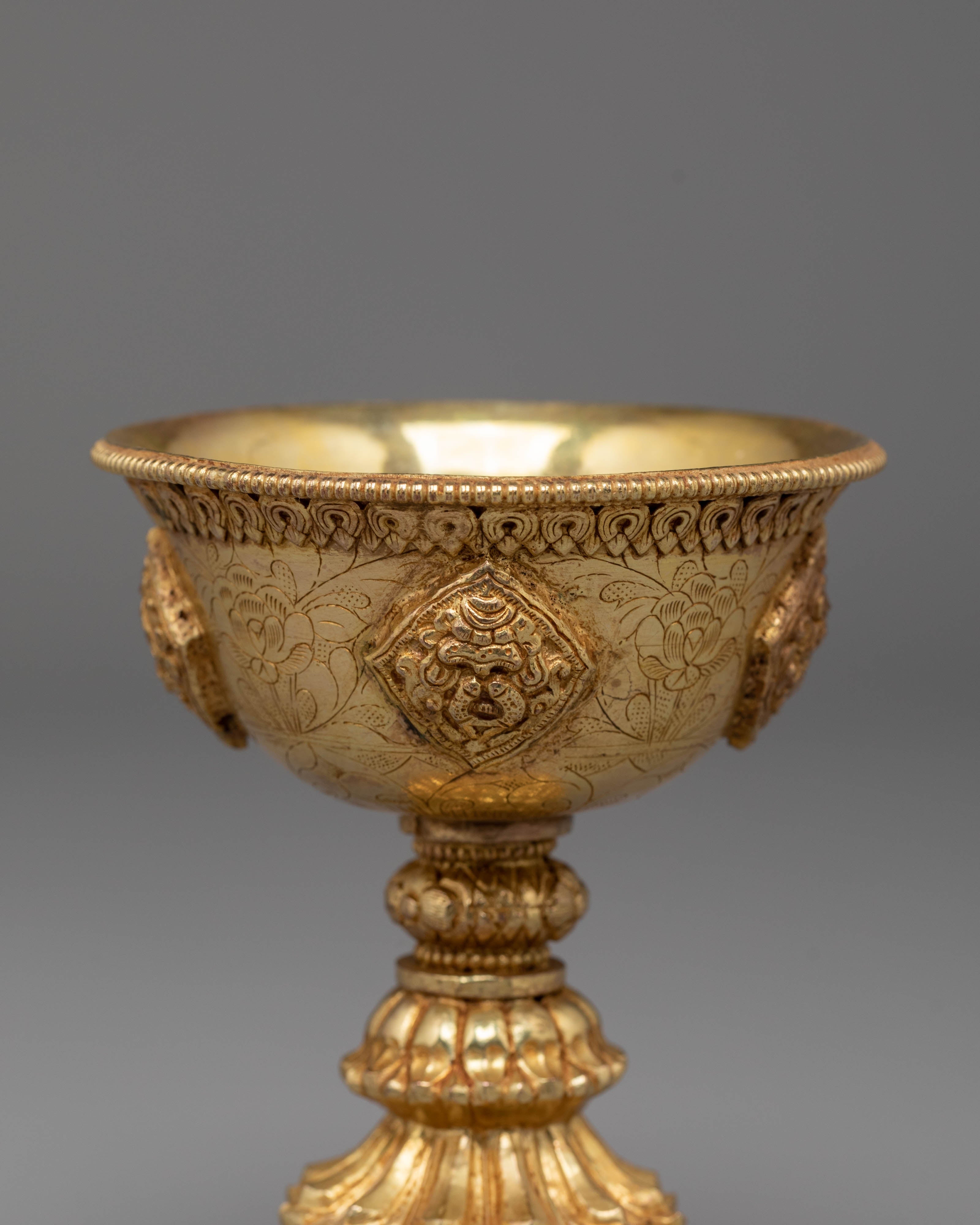 Light Offering Tibetan Butter Lamp | Handcrafted Copper Lamp with Fire Gold Finish