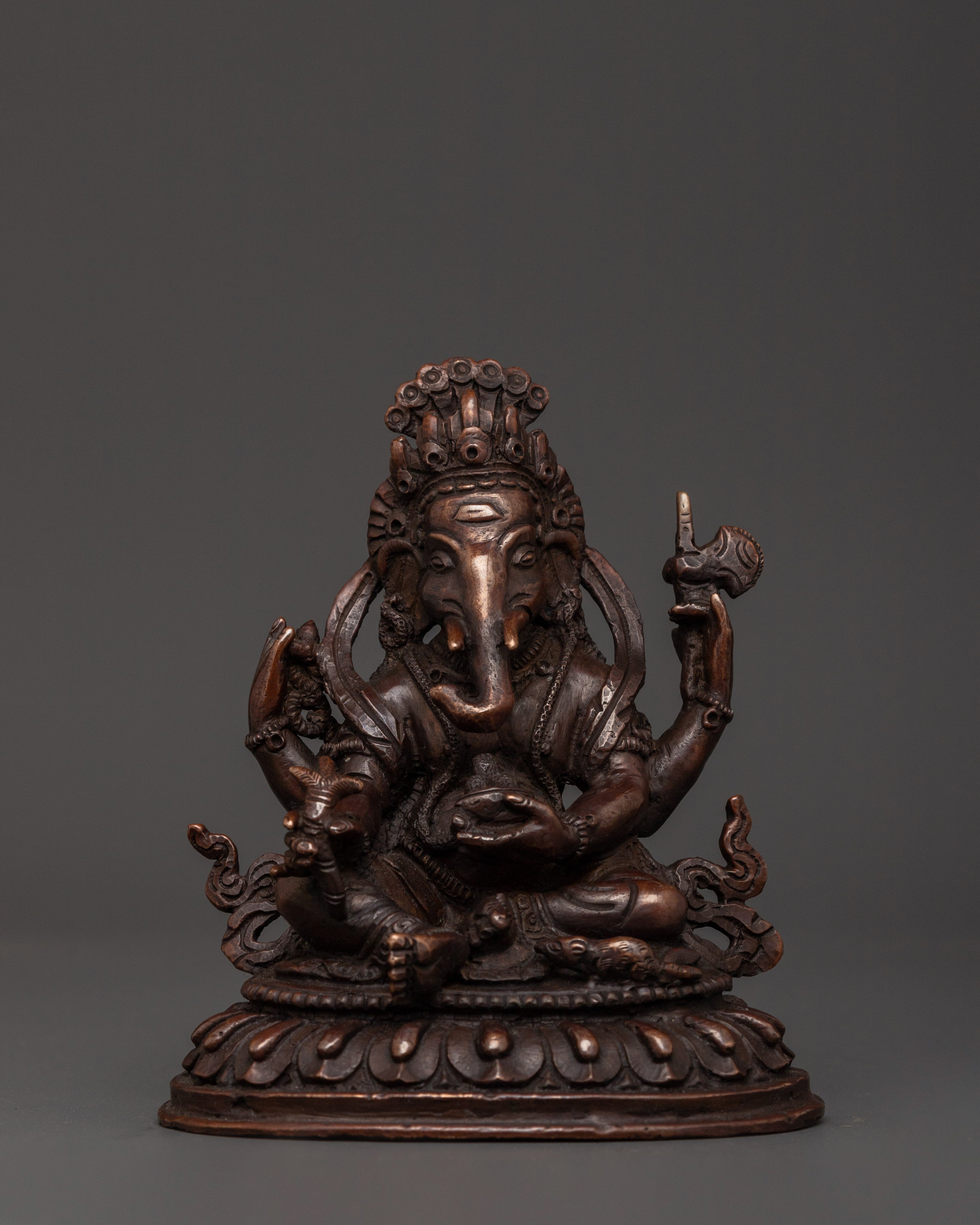 Lord Ganesh Oxidized Copper Hindu Deity Sculpture 