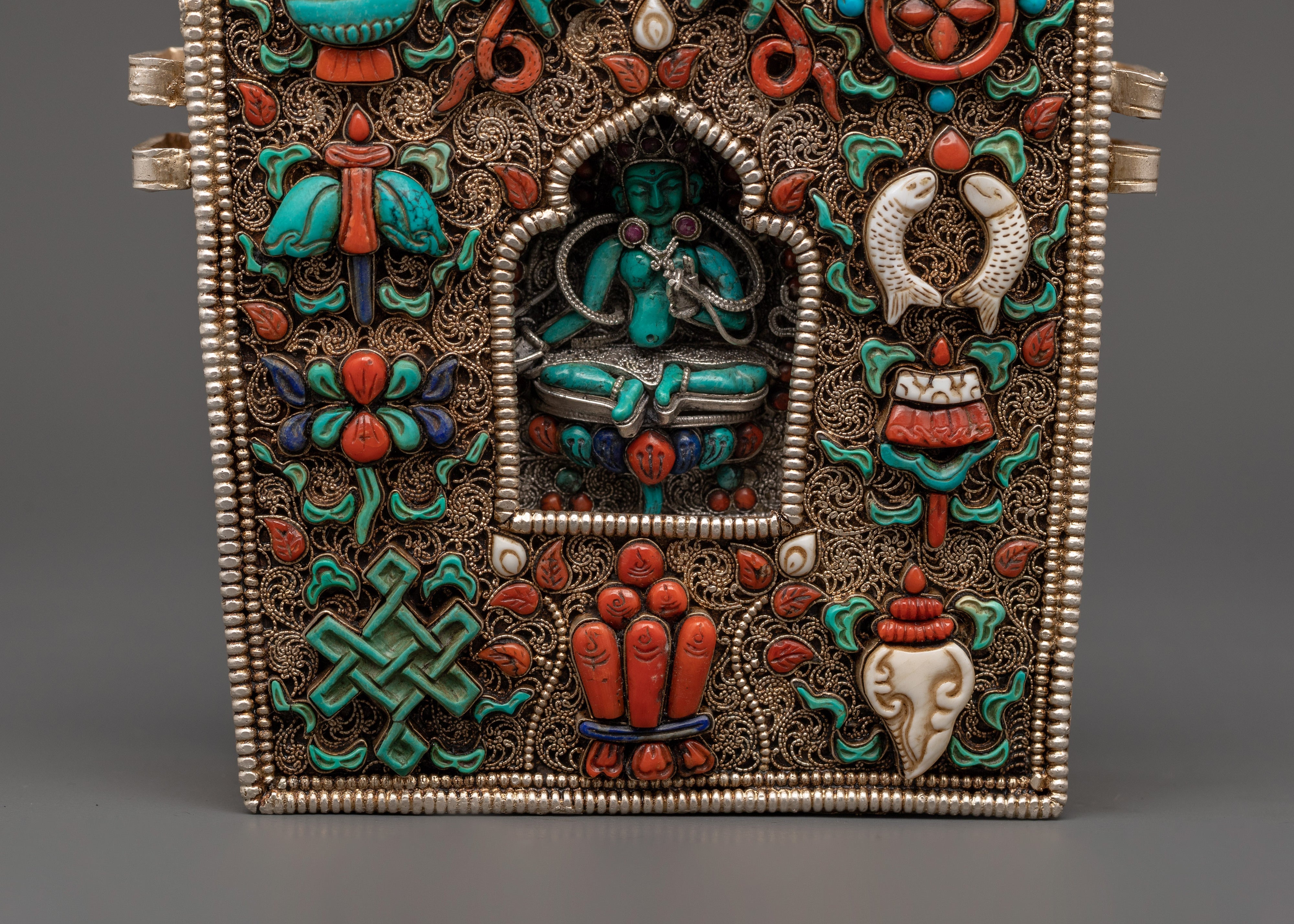 Ghau Box with Eight Auspicious Symbols | Tibetan Sacred Treasure Box