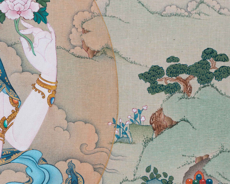 Chenrezig Thangka for Inner Peace | Exquisite Tibetan Masterpiece | Bodhisattva of Compassion