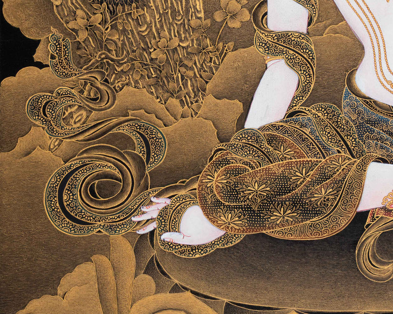 Black and Gold Avalokiteshvara Thangka | Chenrezig, The Deity Of Compassion | Traditional Artwork
