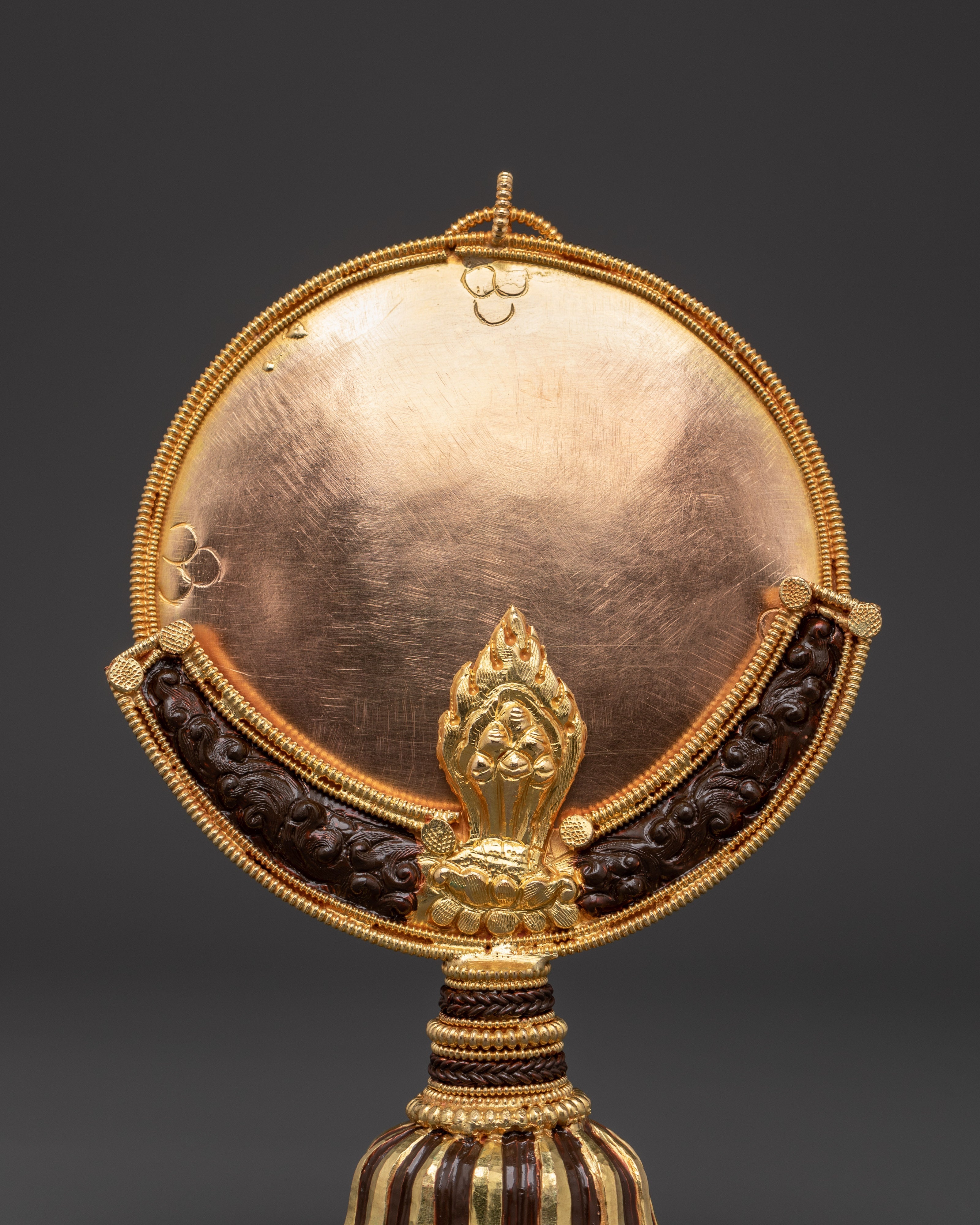 Tibetan Buddhist Ritual Mirror | Handmade Gold-Plated Copper Melong