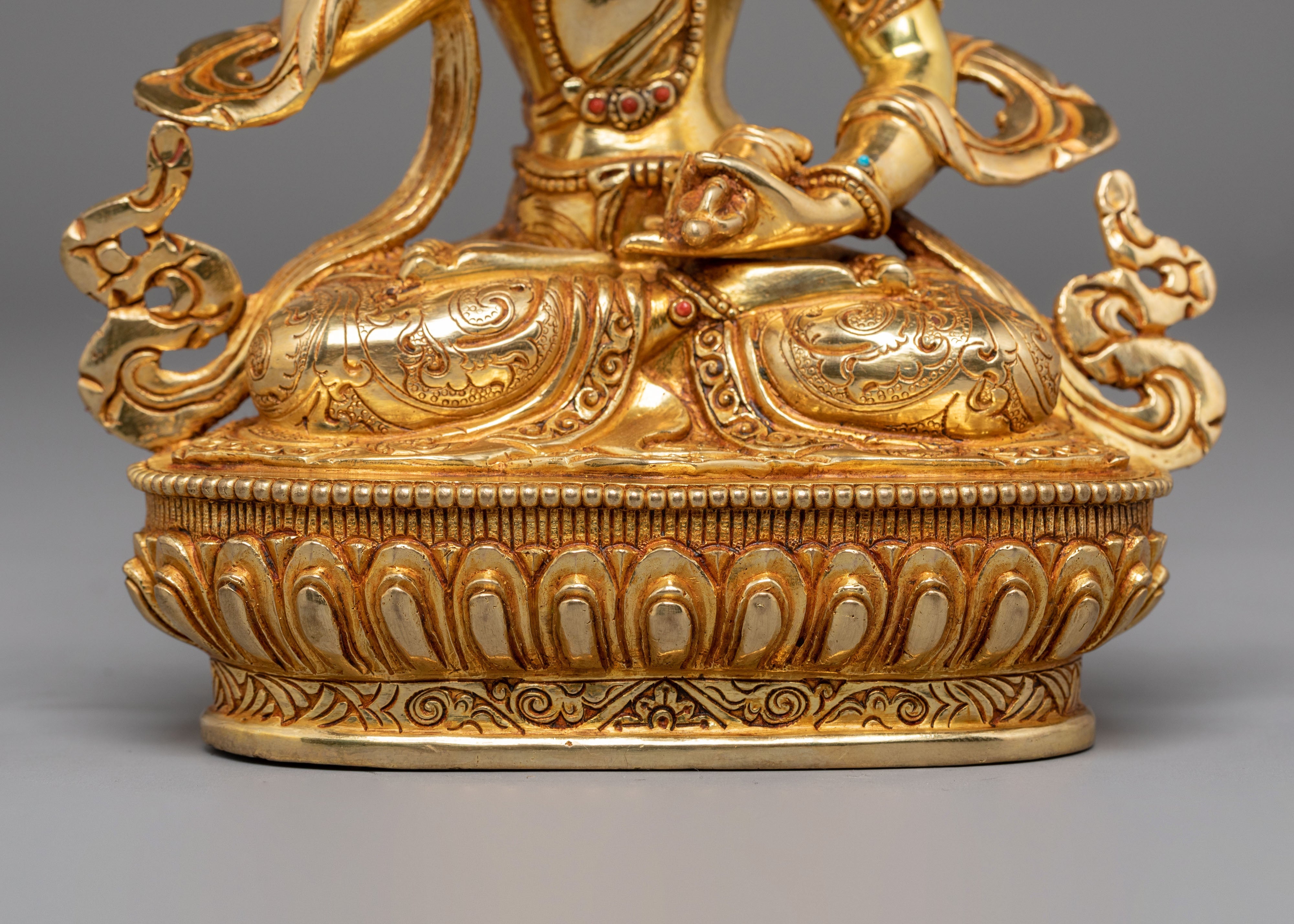 Vajrasattva Statue for Altar Decor | Gold Plated Copper Sculpture with Coral & Turquoise