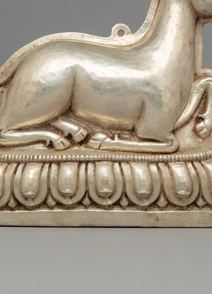 Silver-plated Dharma Wheel with Deer Set | Spiritual Decor