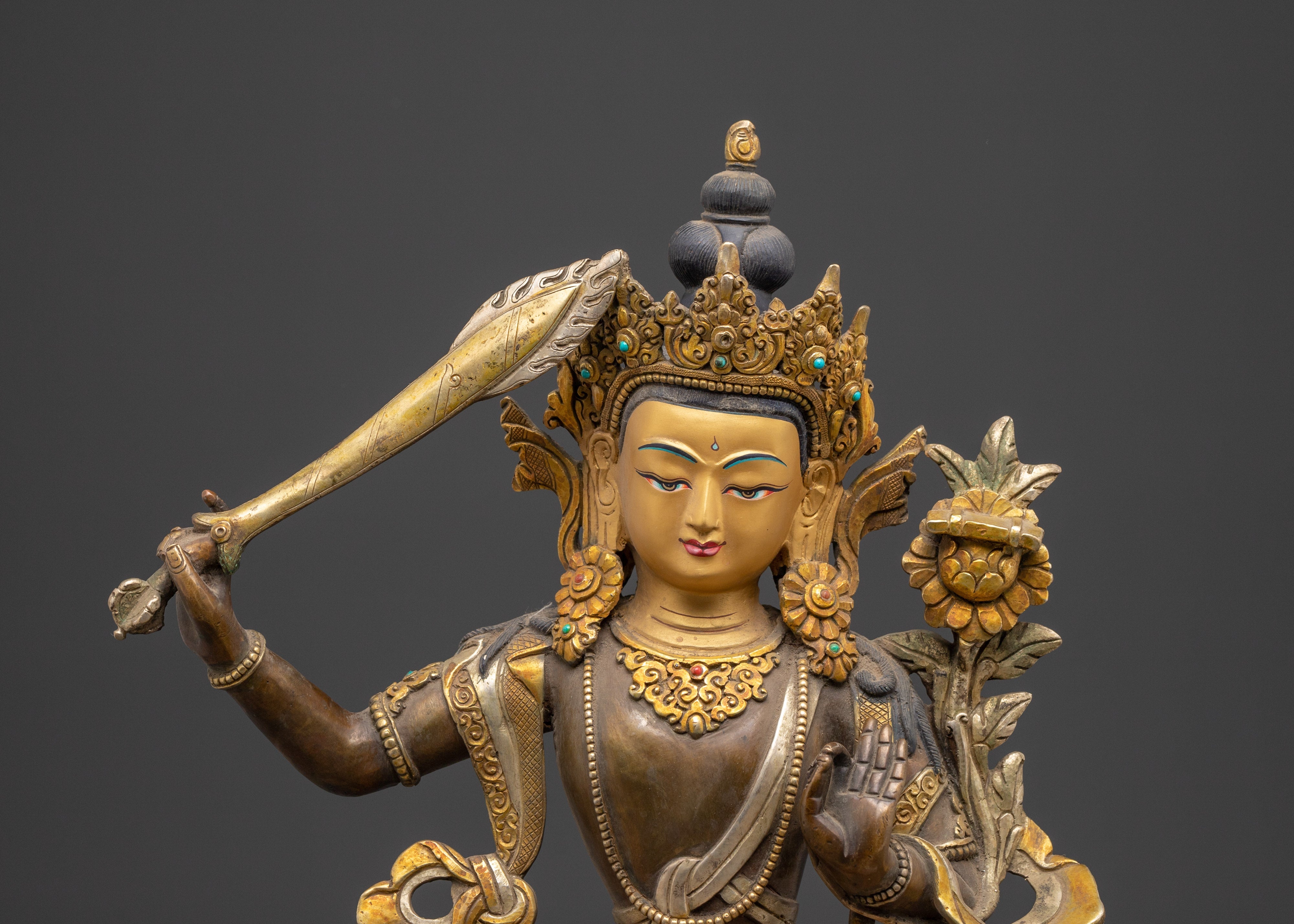 Handcrafted Tibetan Manjushri Statue | Wisdom Deity Sculpture for Home Altar