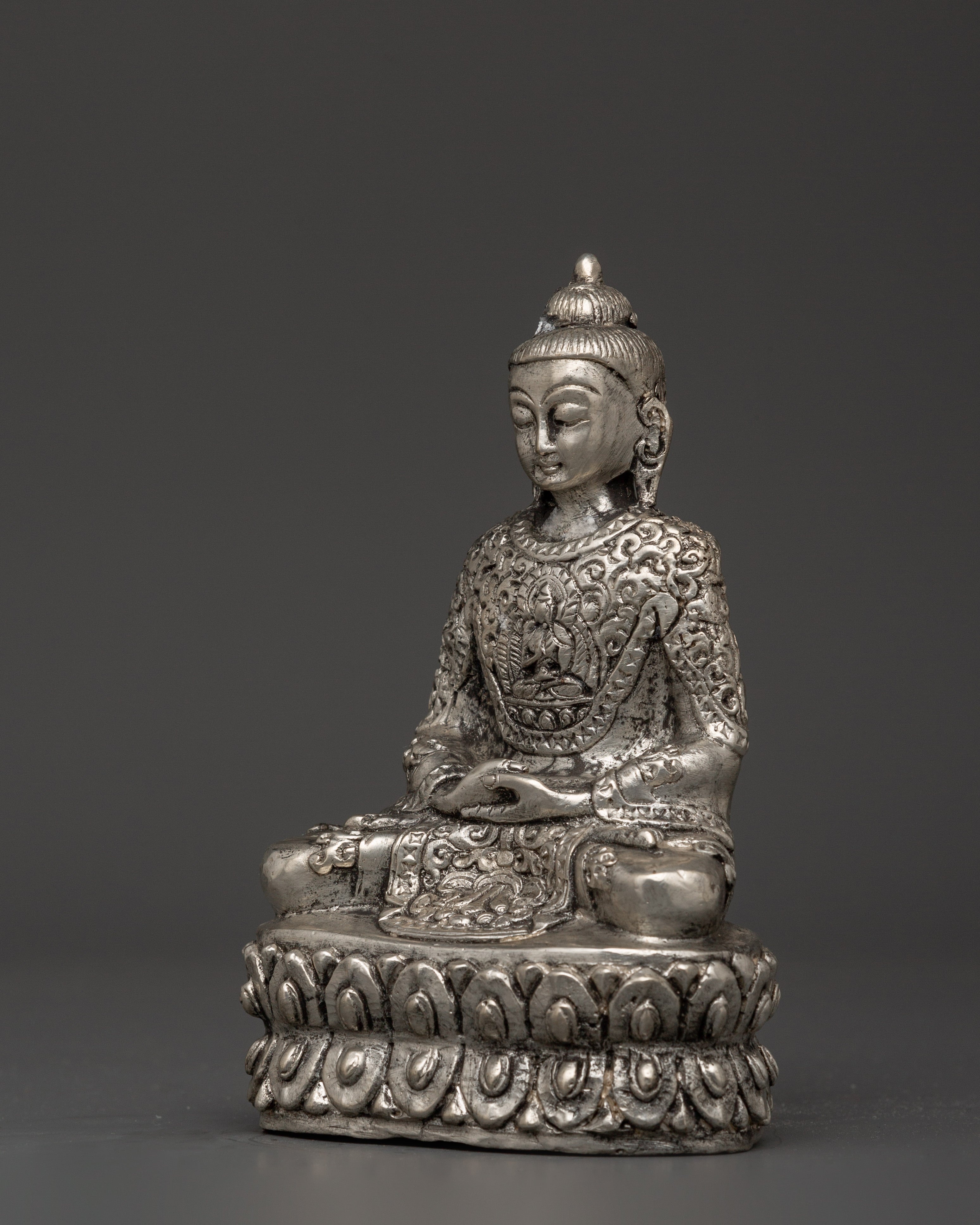 Amitabha Copper Silver Plated Statue | Tibetan Buddhist Sculpture, Handcrafted Longevity