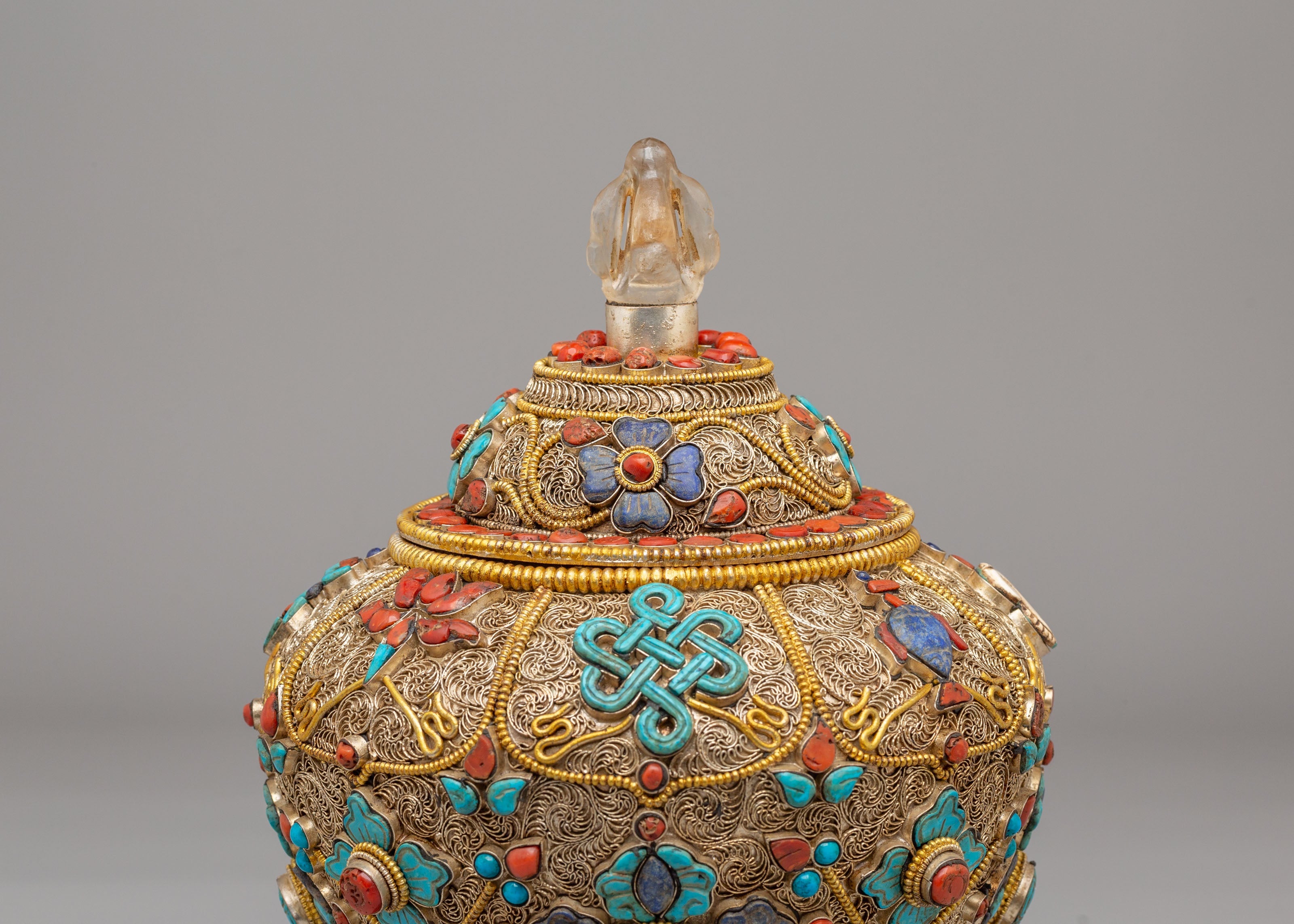 Traditional Offering Rice Pot | Filigree Silver Buddhist Vessel