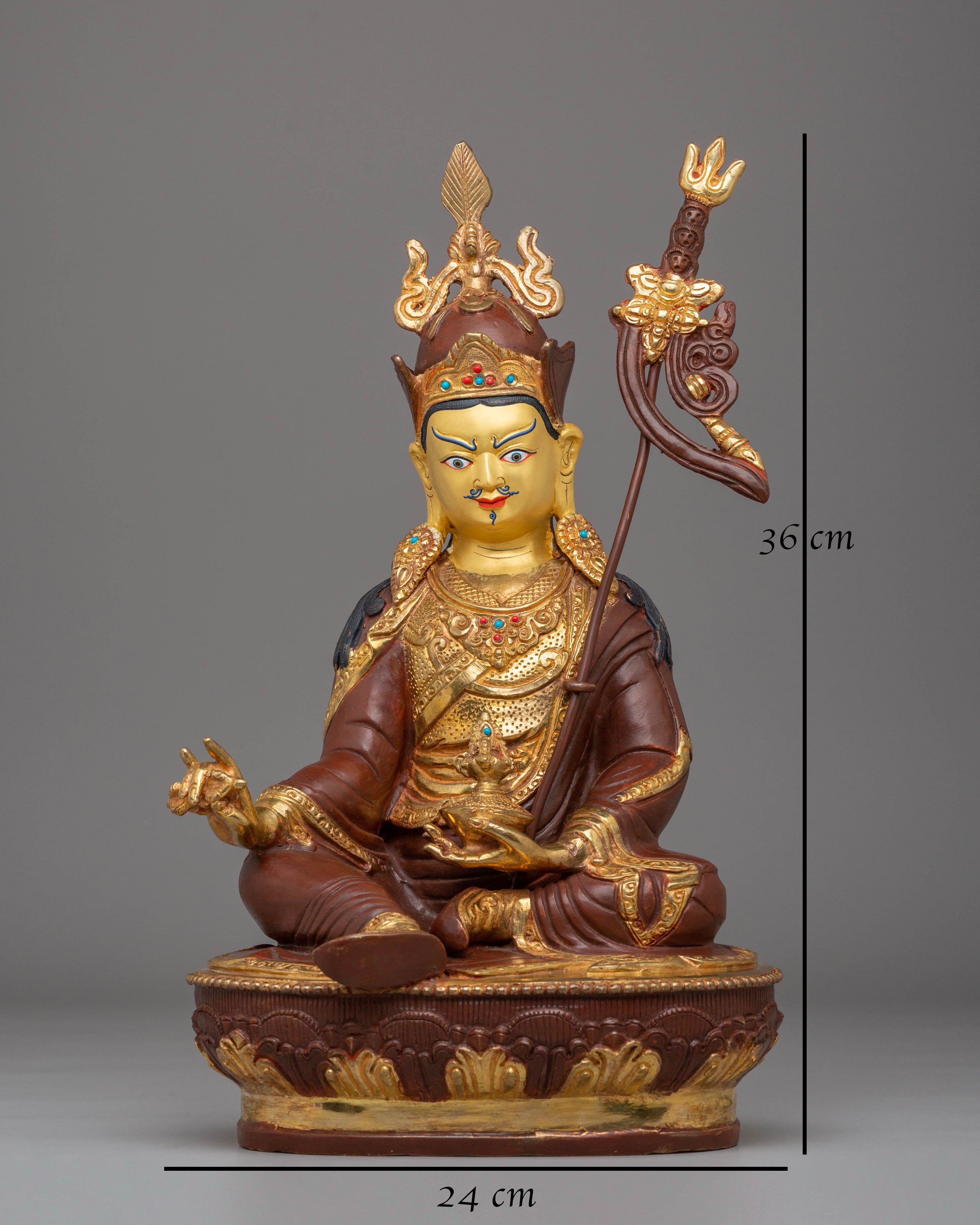 Padmasambhava Himalayan Statue | Copper, Gold-Plated with Coral & Turquoise Accents