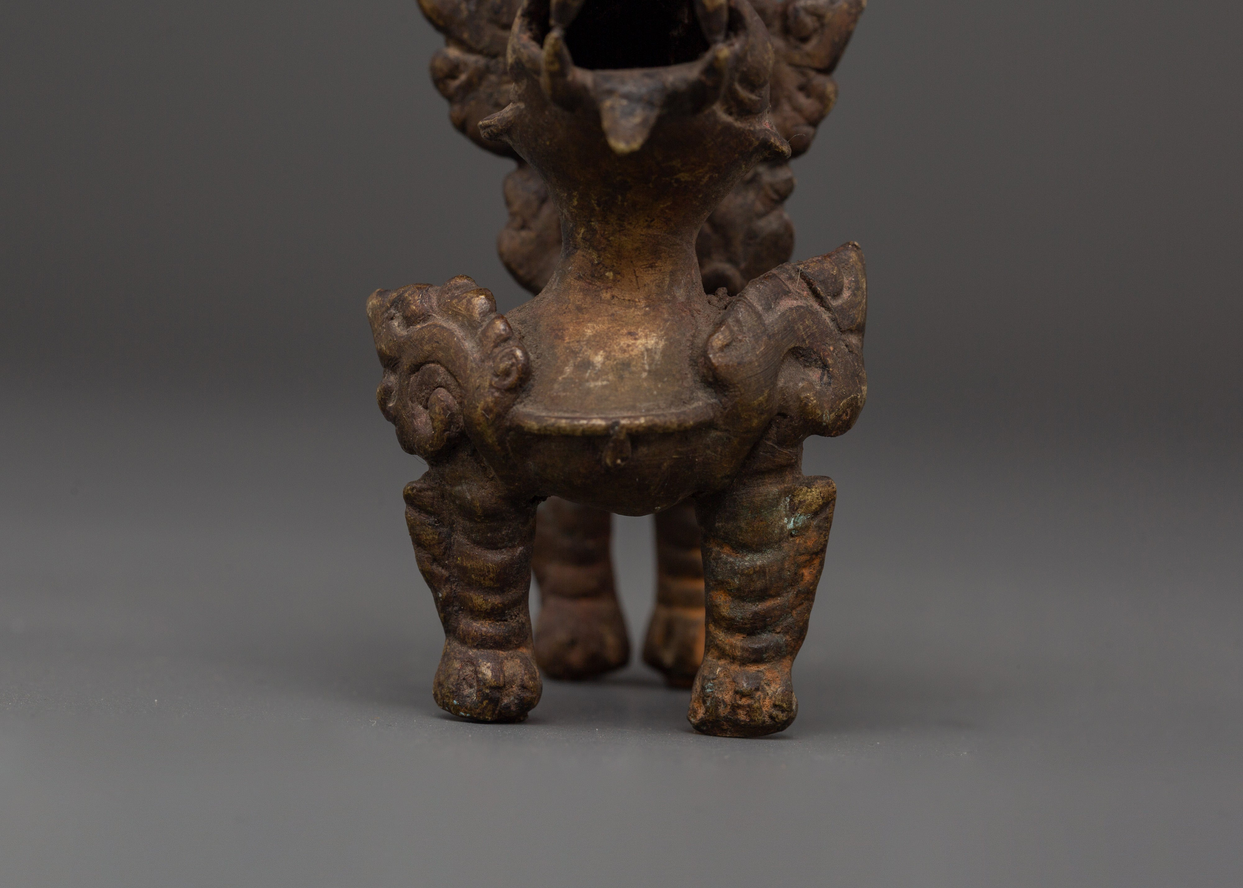 Bronze Lion Candle Holder for Hindu Rituals | Handcrafted Oil Lamp