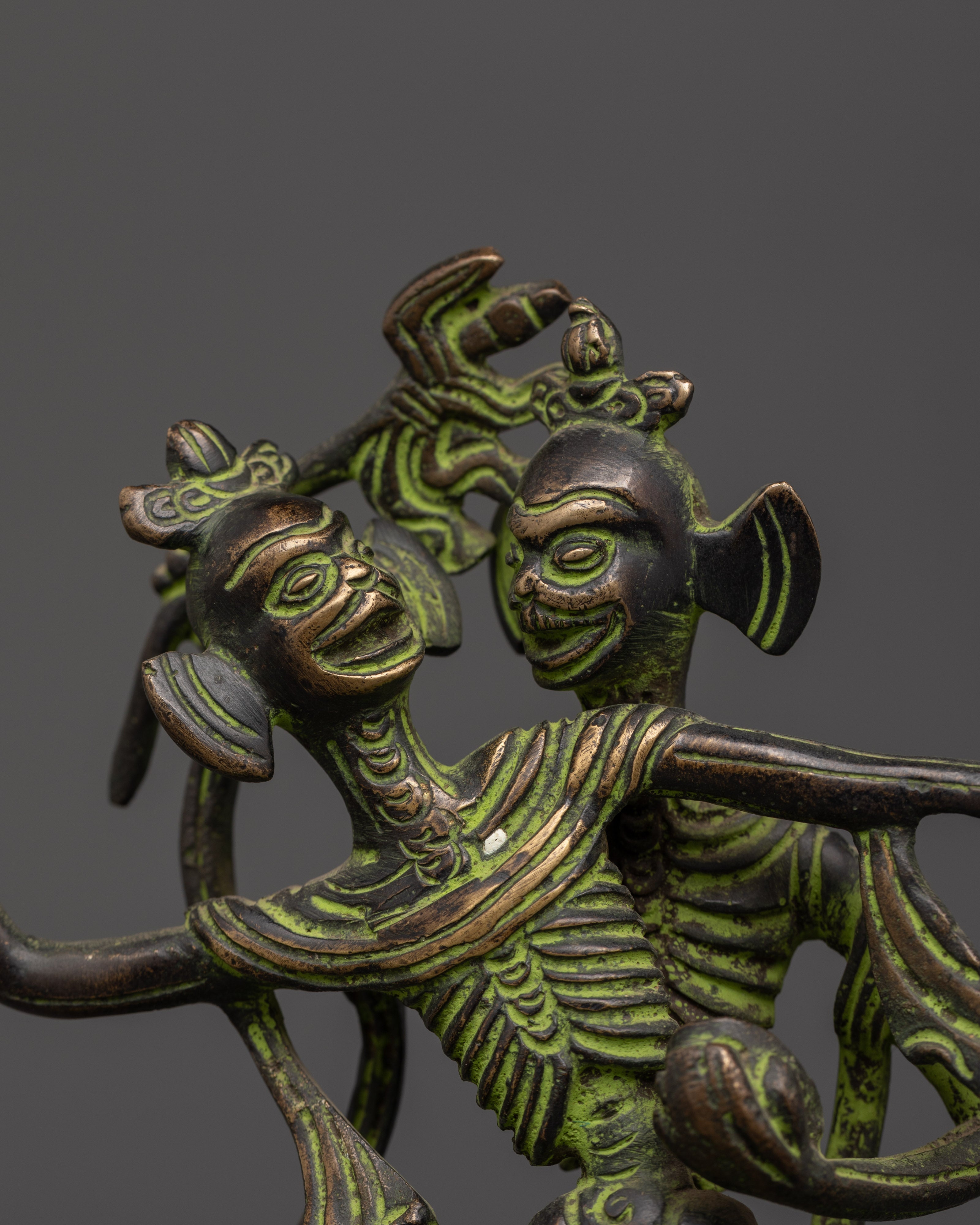 Oxidized Brass Chitipati Statue | Dancing Skeleton Deities of Impermanence