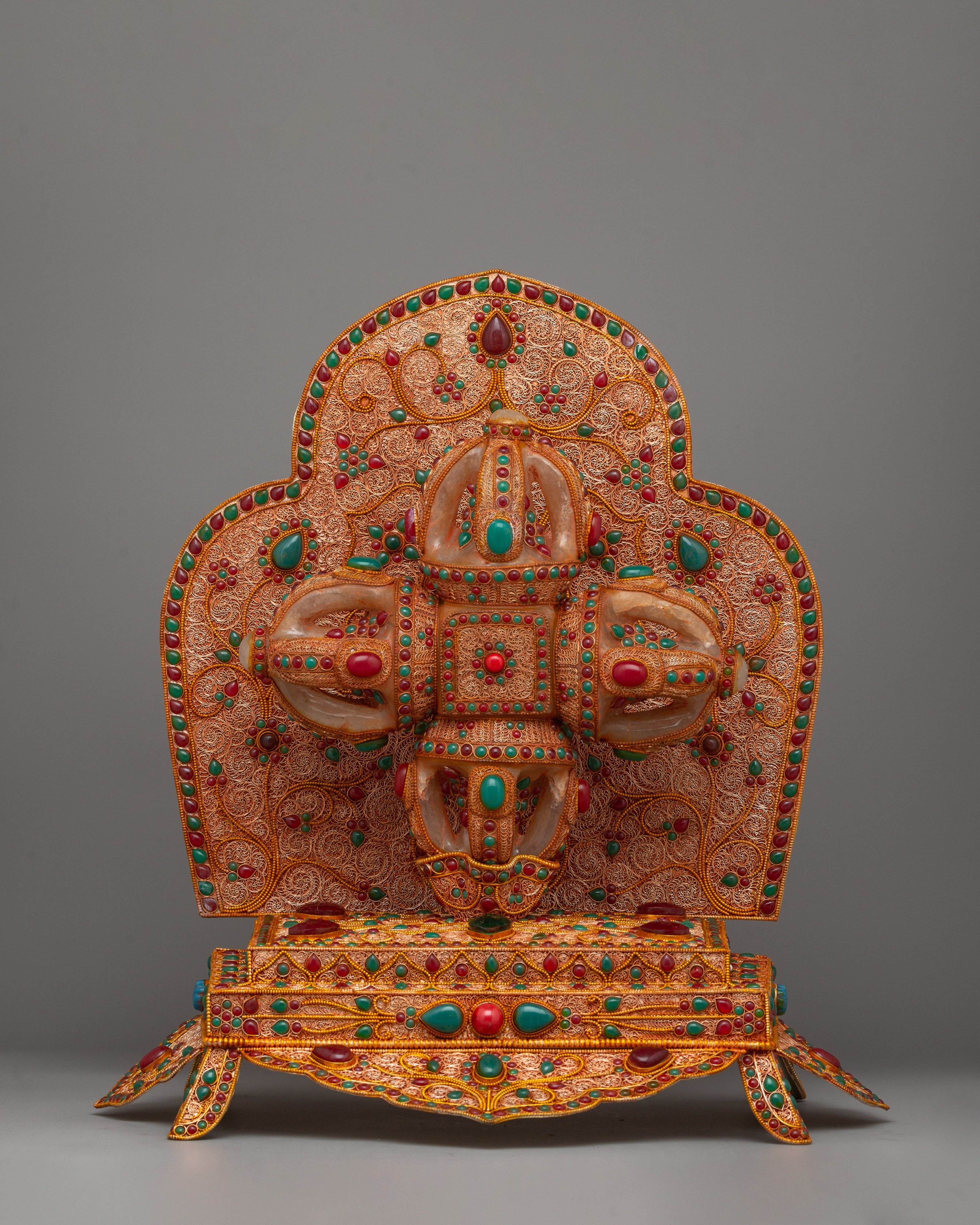 Doublevajra Pattern Handcrafted Double Vajra with Stand Artwork | Tibetan Crafts