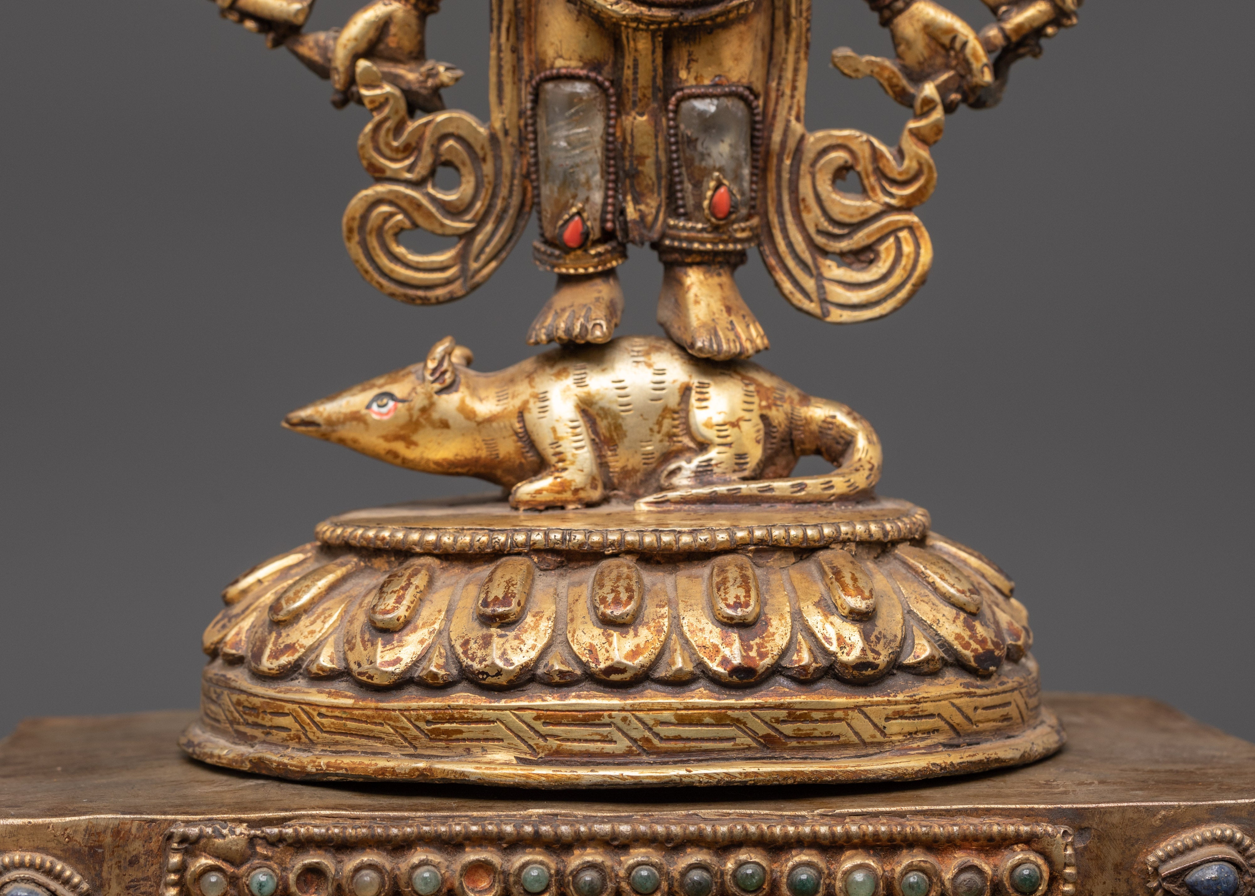 Ganesh Crystal Statue | Coral and Turquoise Inlaid