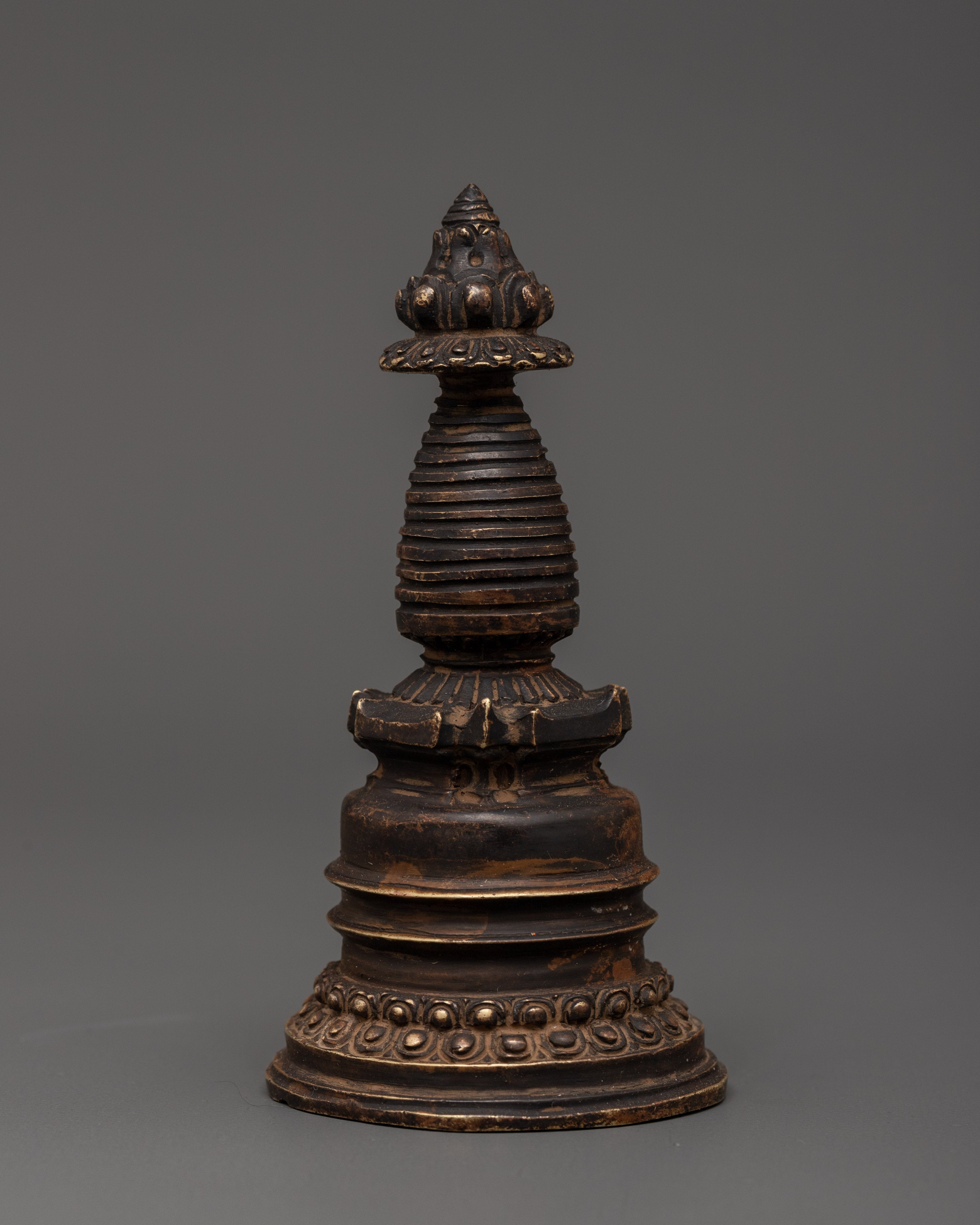 Tibetan Stupa with Antique Finish | Buddhist Sacred Sculpture