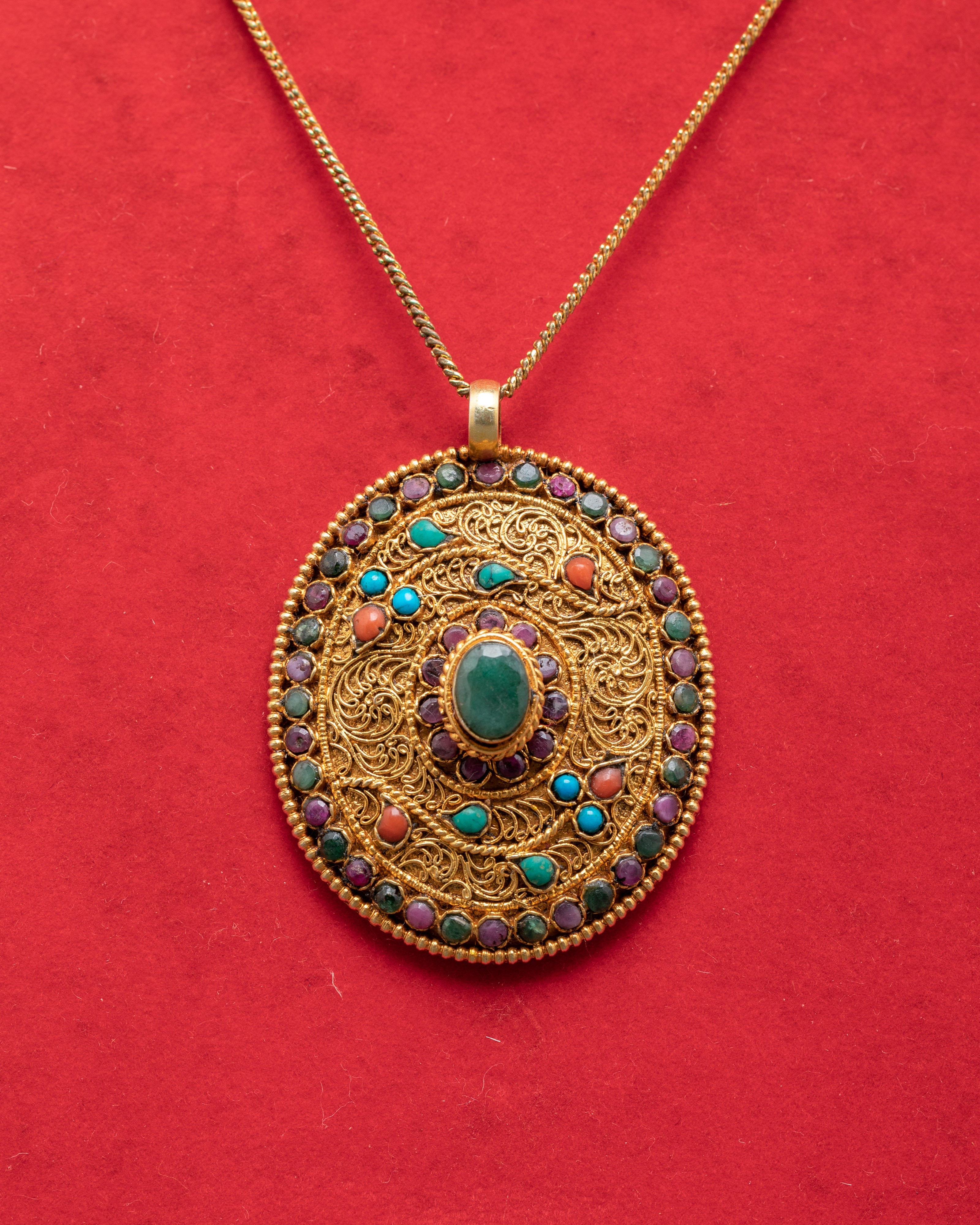 Silver Gold Plated Locket | Panna Stone Locket