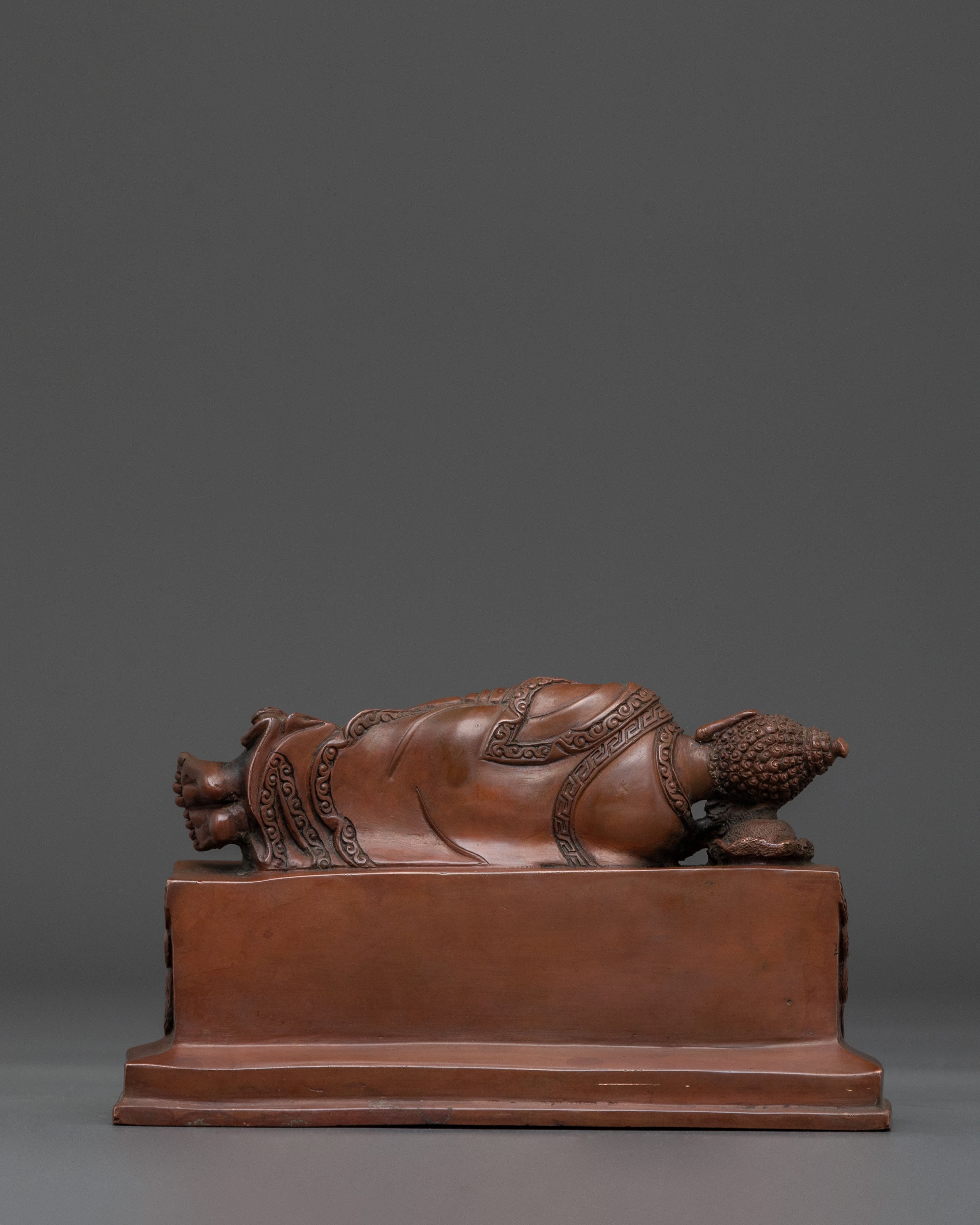 Sleeping Buddha Oxidized Copper Statue | Reclining Buddha Art
