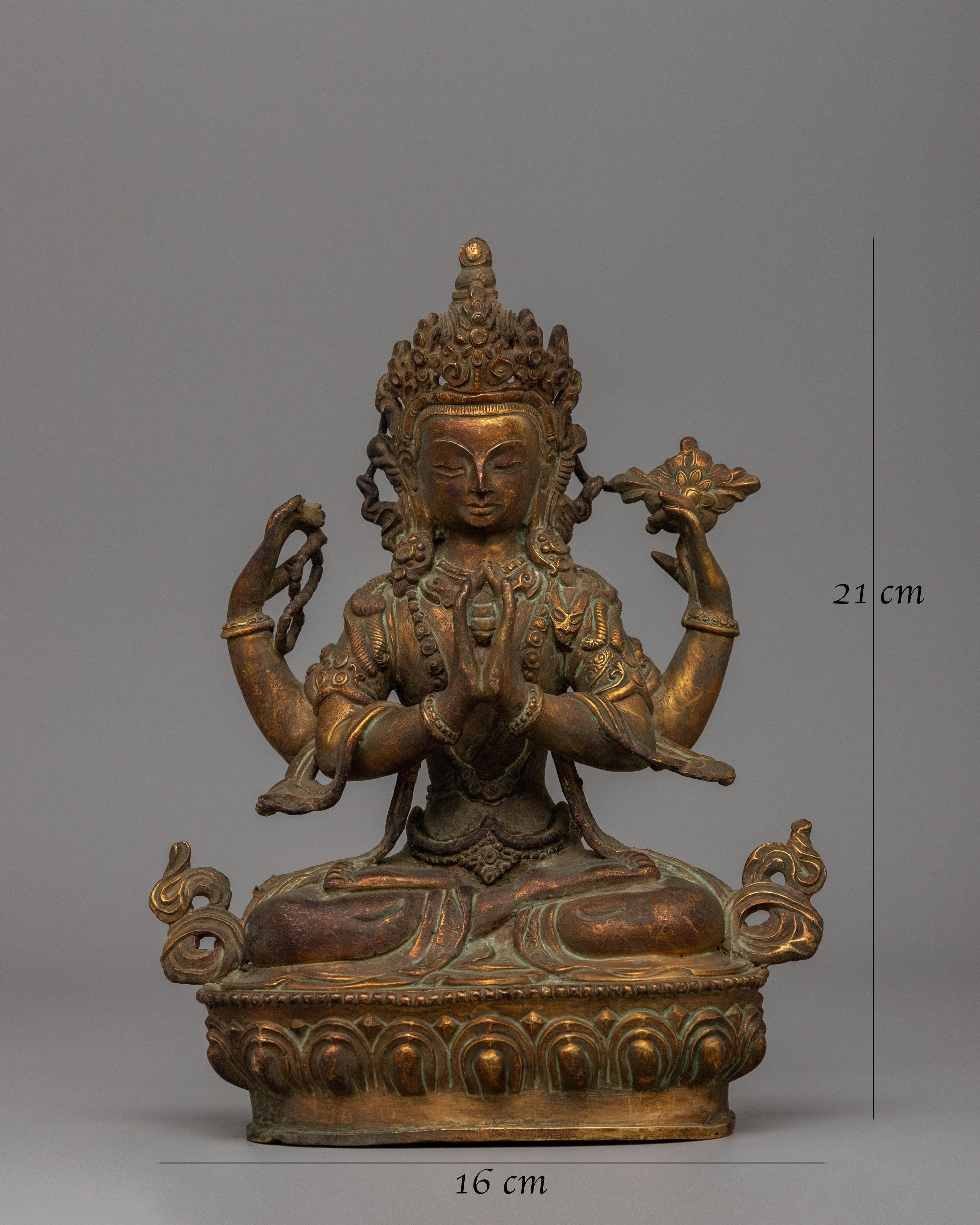 Four Armed Chenrezig Buddhist Deity Statue | Traditional Himalayan Art And Craft of Nepal