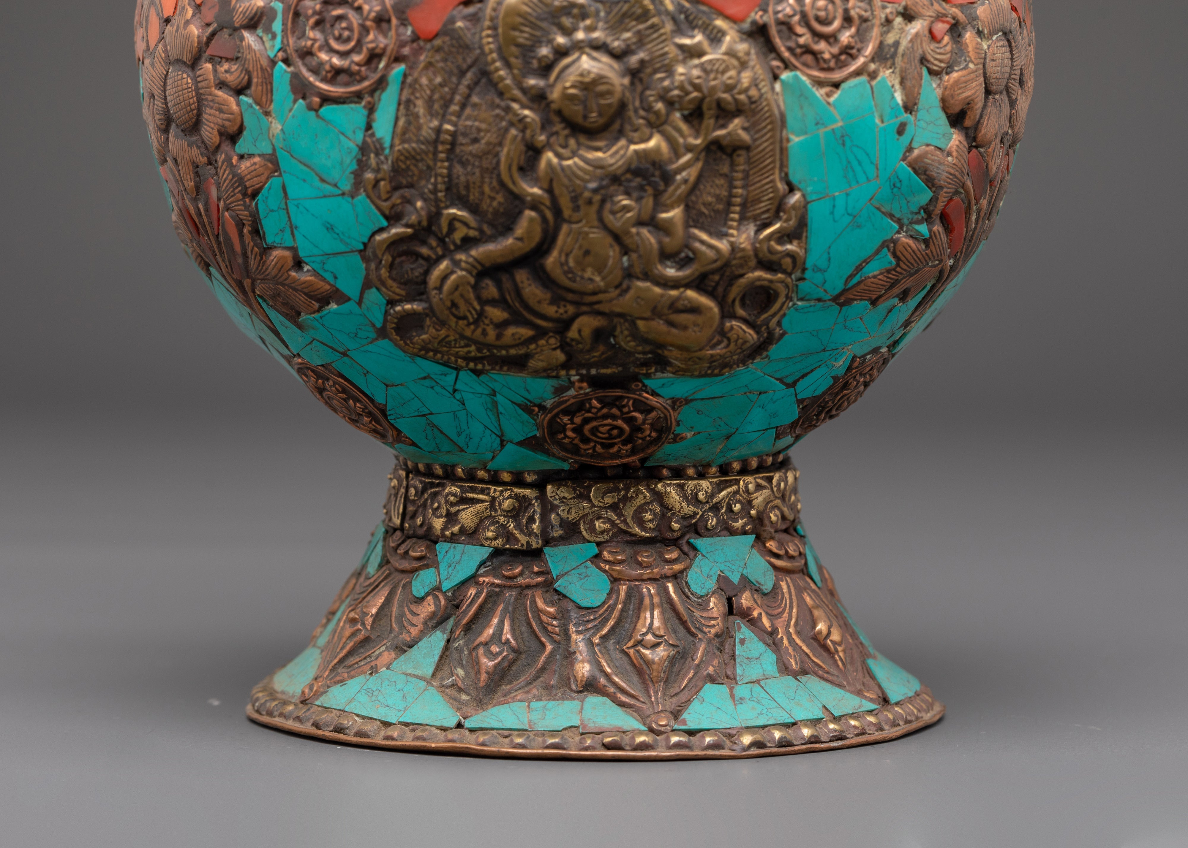 Copper Rice Pot with Turquoise and Coral Inlay | Symbol of Abundance and Prosperity